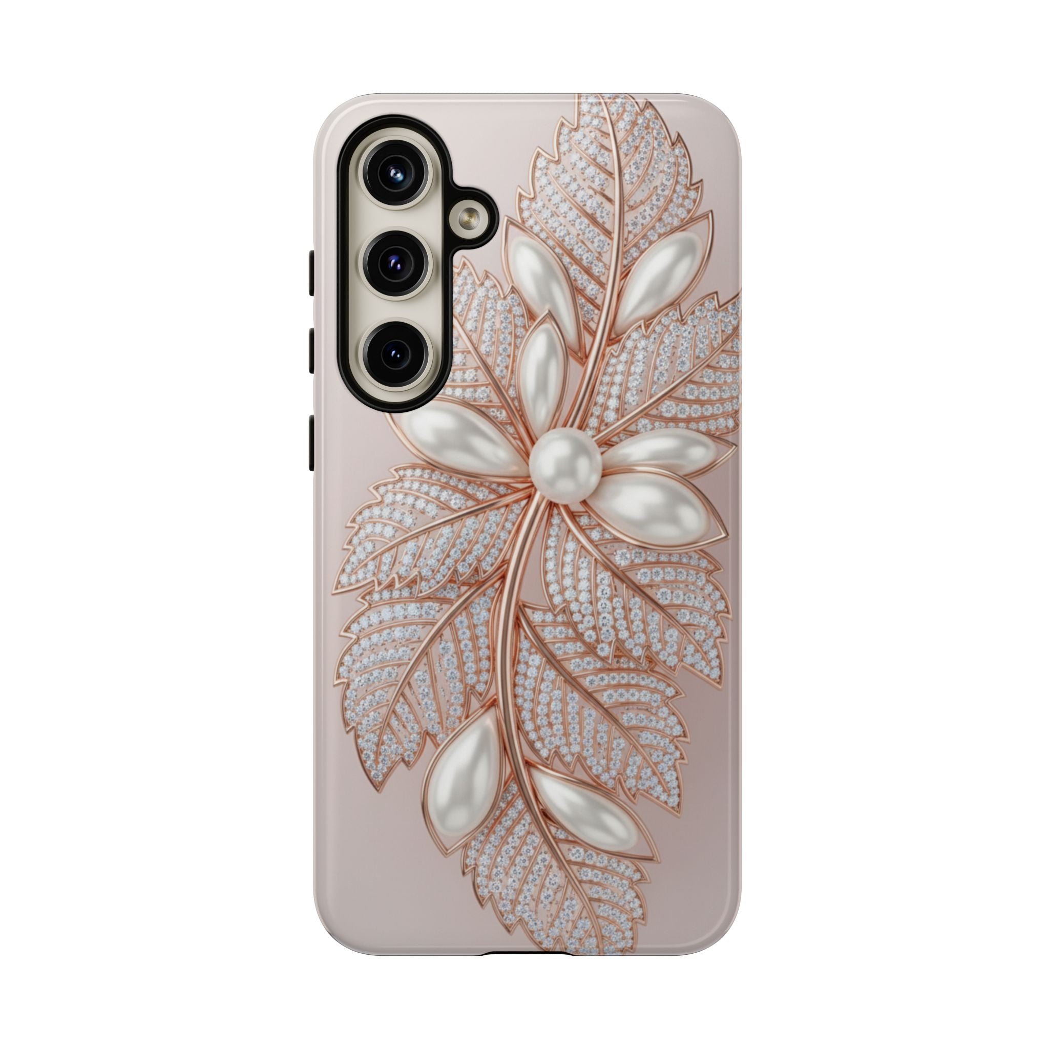 Pearl Floral Phone Case for Samsung galaxy phone — Elegant Rose Gold Leaf Design for Women
