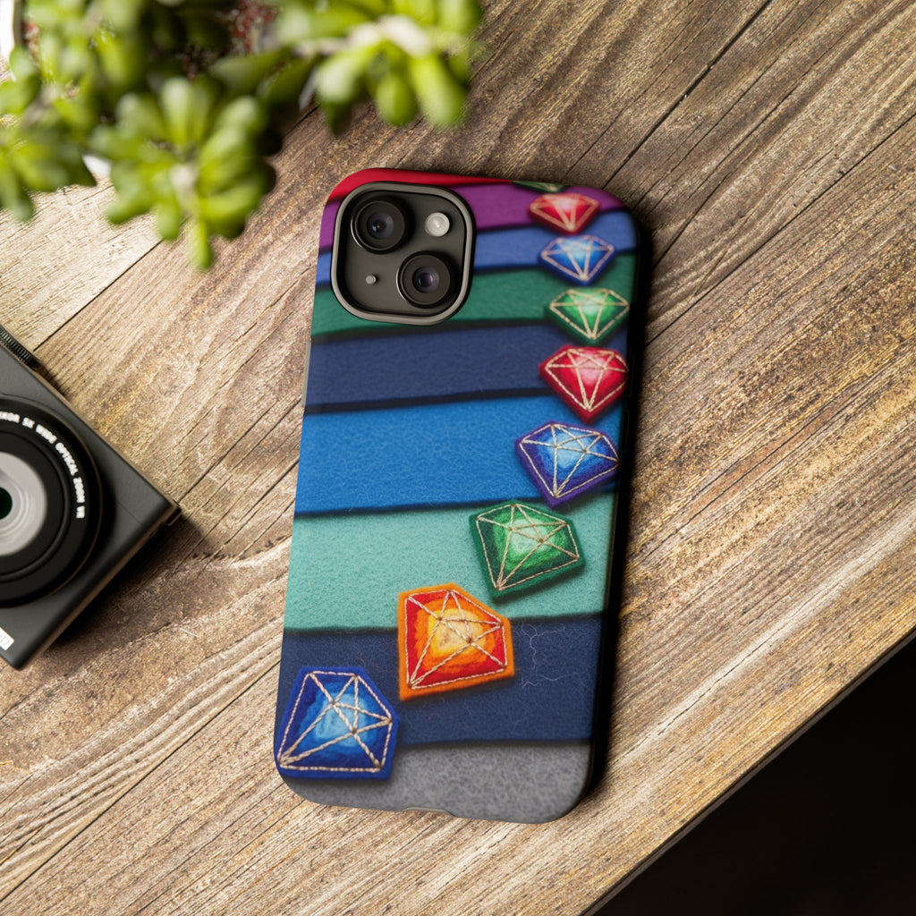 Colorful Gem Stripe Phone Case — Rainbow Diamond Pattern Tough Case