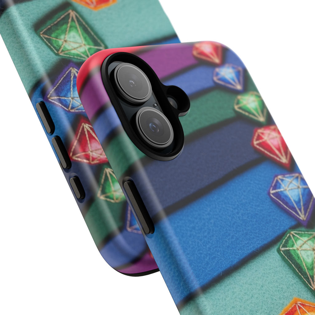 Colorful Gem Stripe Phone Case — Rainbow Diamond Pattern Tough Case