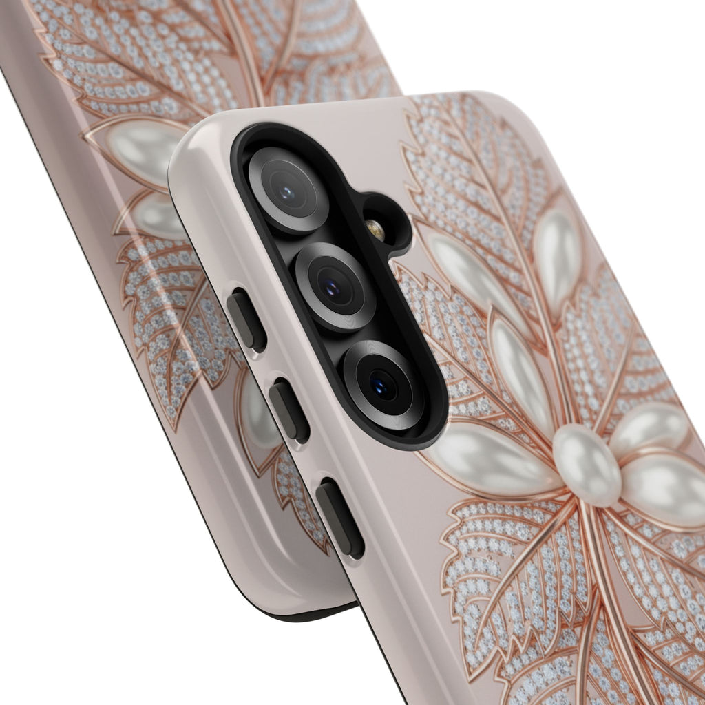 Pearl Floral Phone Case for Samsung galaxy phone — Elegant Rose Gold Leaf Design for Women