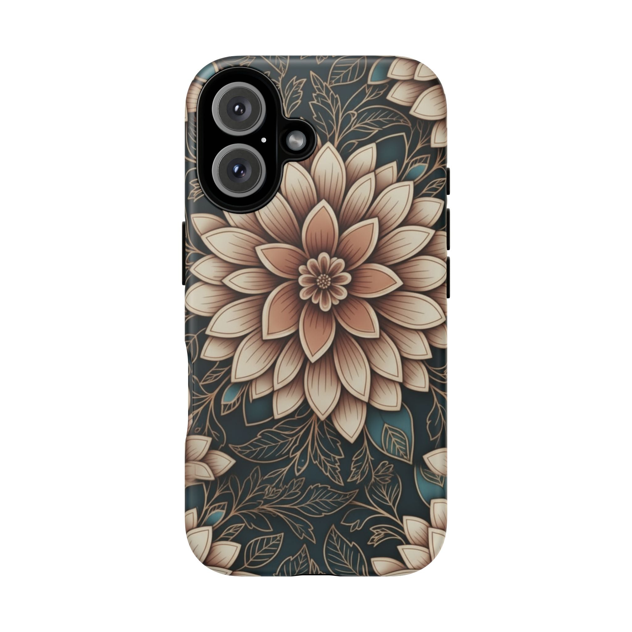 Floral Mandala Tough Phone Case - Boho Dahlia Protective Cover