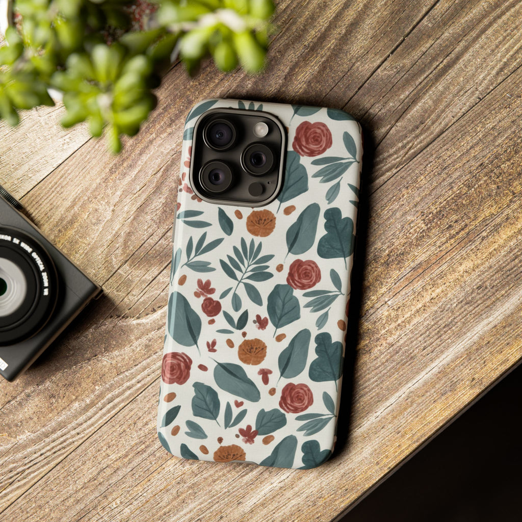 Floral Leaf Pattern Tough Phone Case — Protective Botanical iPhone Cover