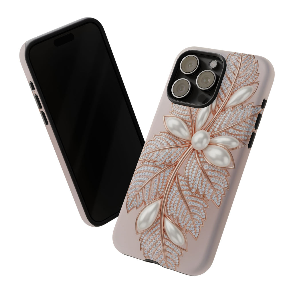 Pearl Floral Phone Case – Rose Gold Leaf iPhone Cover