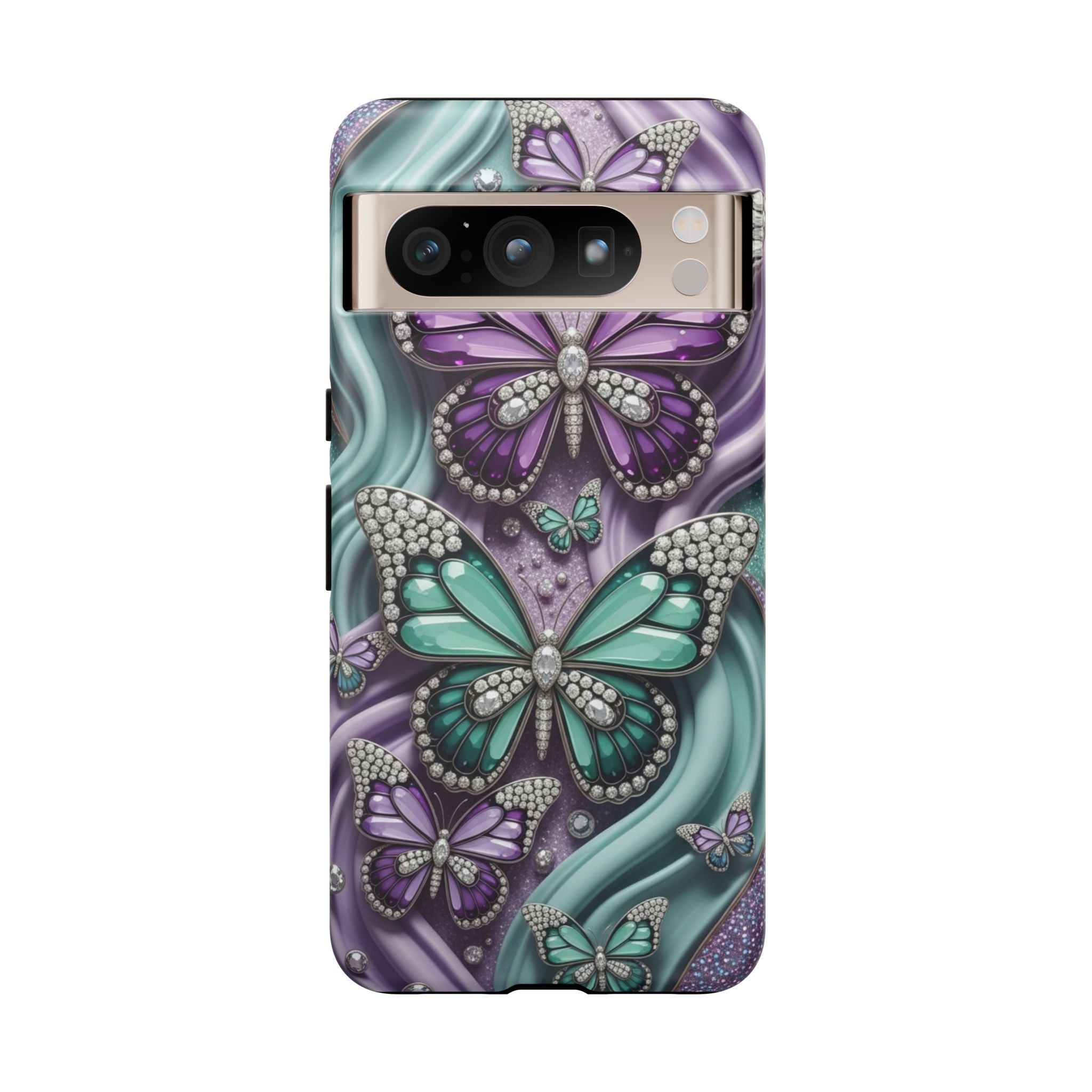 Butterfly Gem Tough Phone Case – Teal & Purple Sparkle Protective Cover