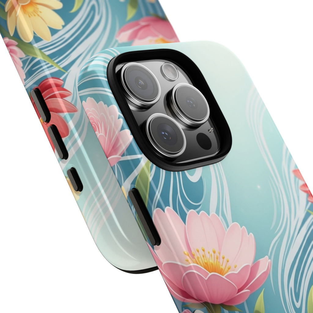 Floral Lotus Tough Phone Case — Watercolor Garden Protective Cover