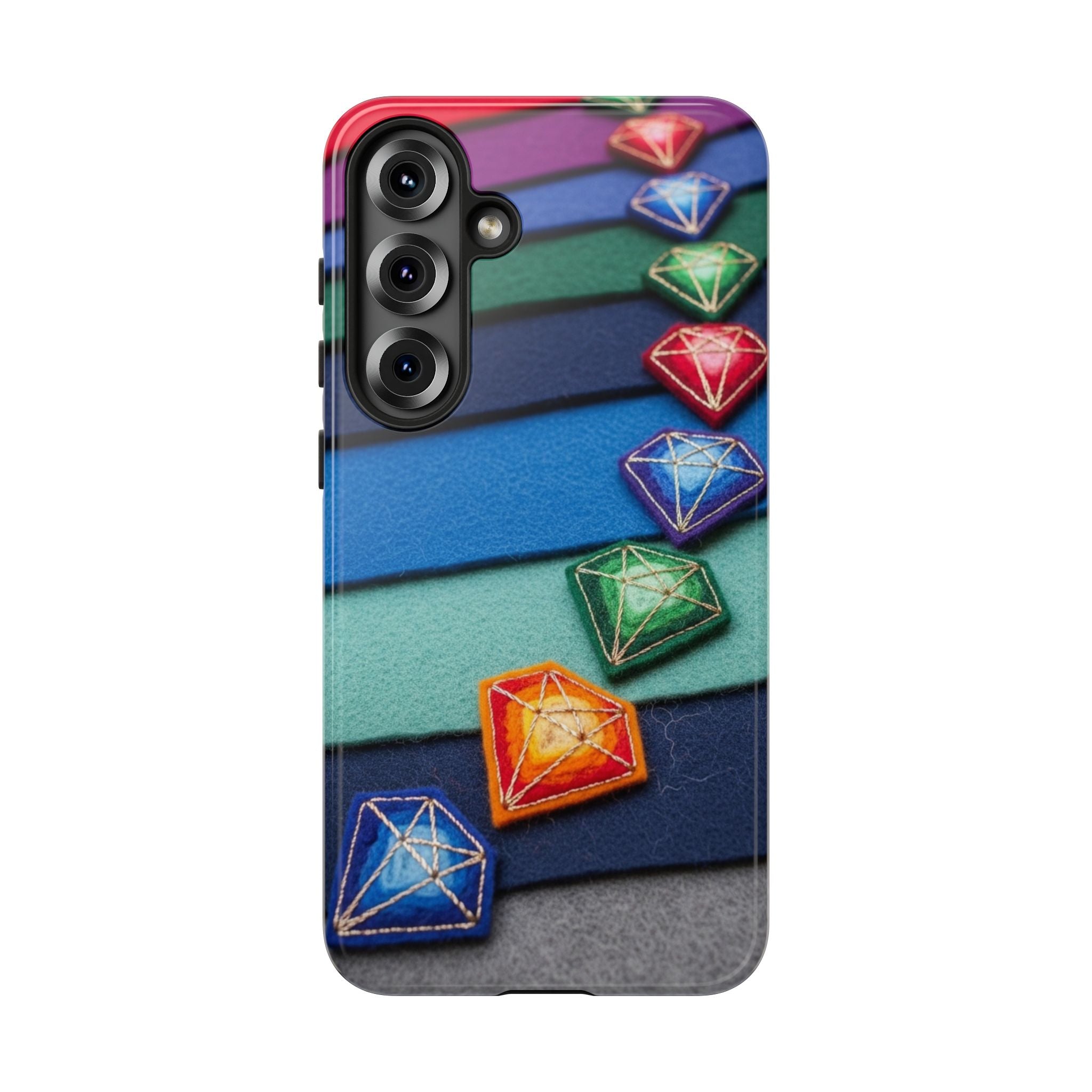 Colorful Gem Stripe Phone Case — Rainbow Diamond Pattern Tough Case