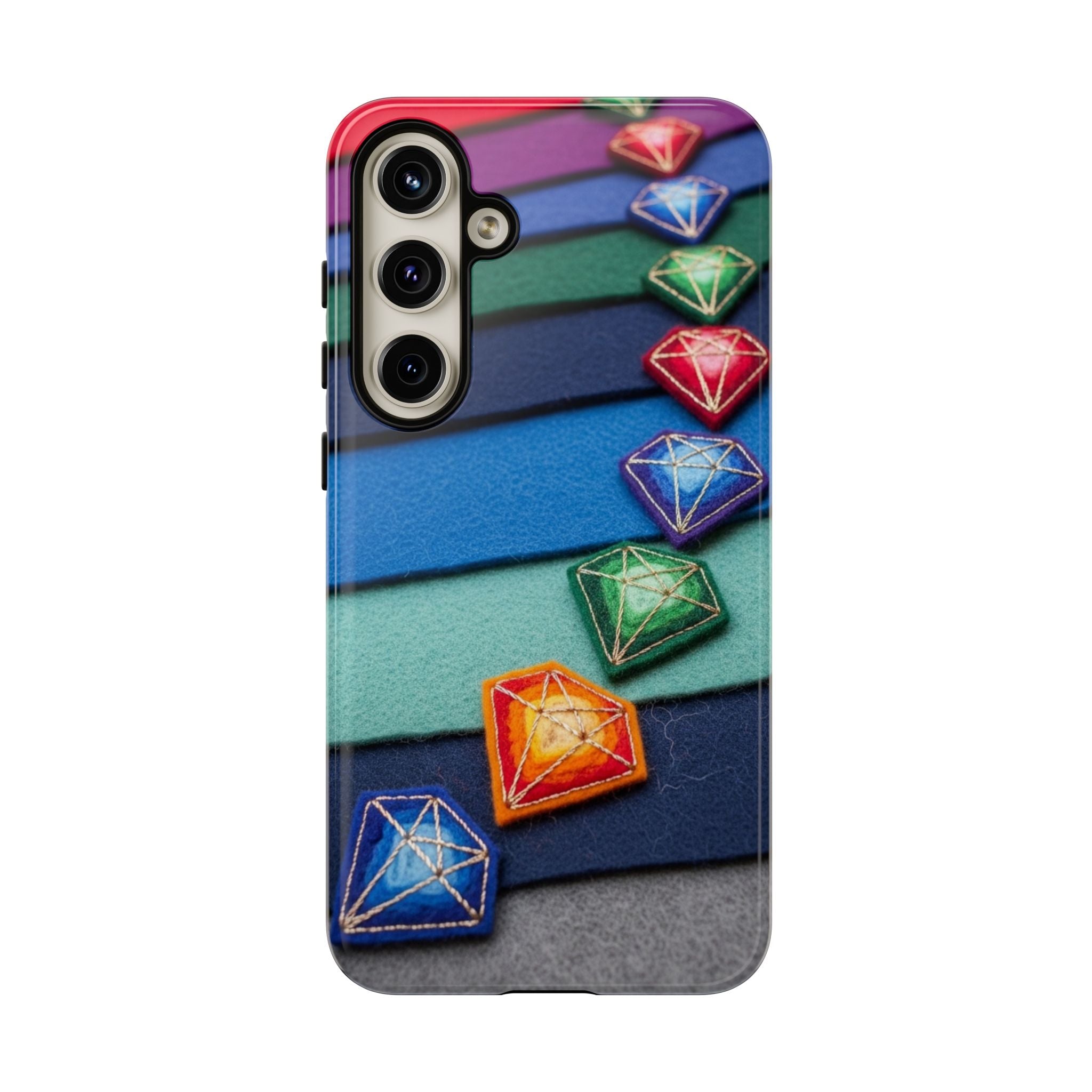Colorful Gem Stripe Phone Case — Rainbow Diamond Pattern Tough Case
