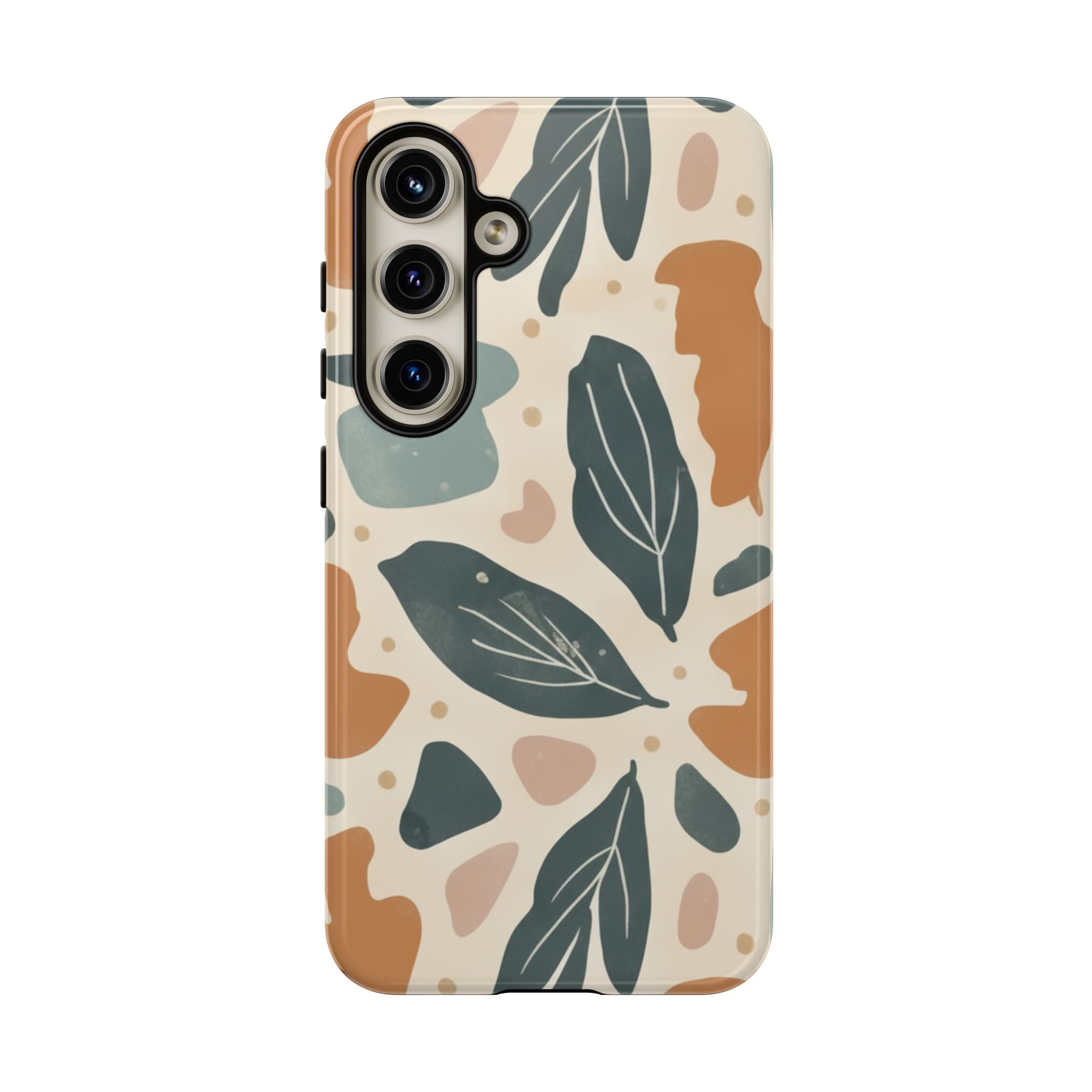 Floral Leaf Tough Phone Case — Abstract Earth-Tone Protection