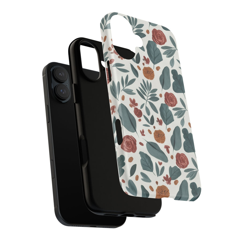 Floral Leaf Pattern Tough Phone Case — Protective Botanical iPhone Cover