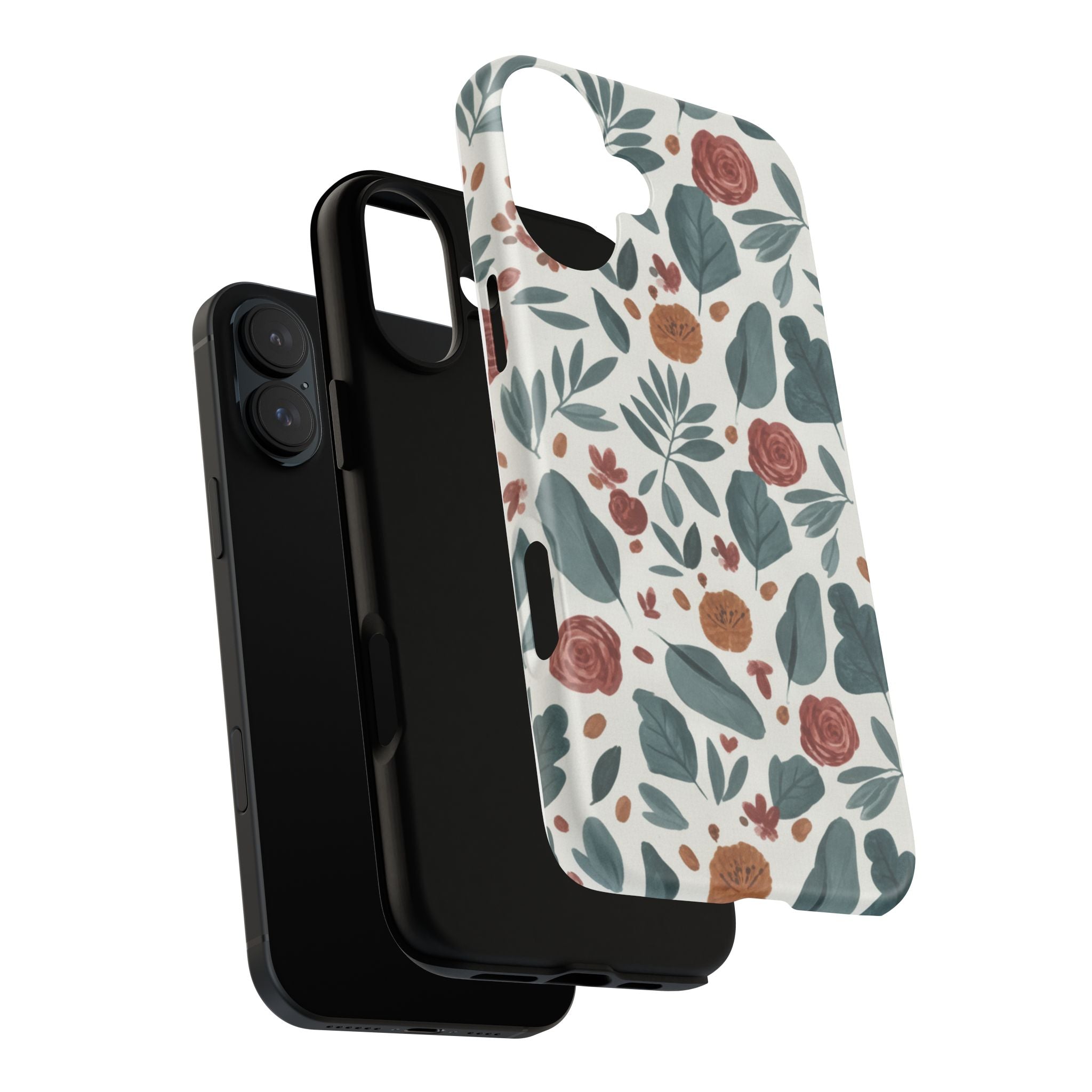 Floral Leaf Pattern Tough Phone Case — Protective Botanical iPhone Cover