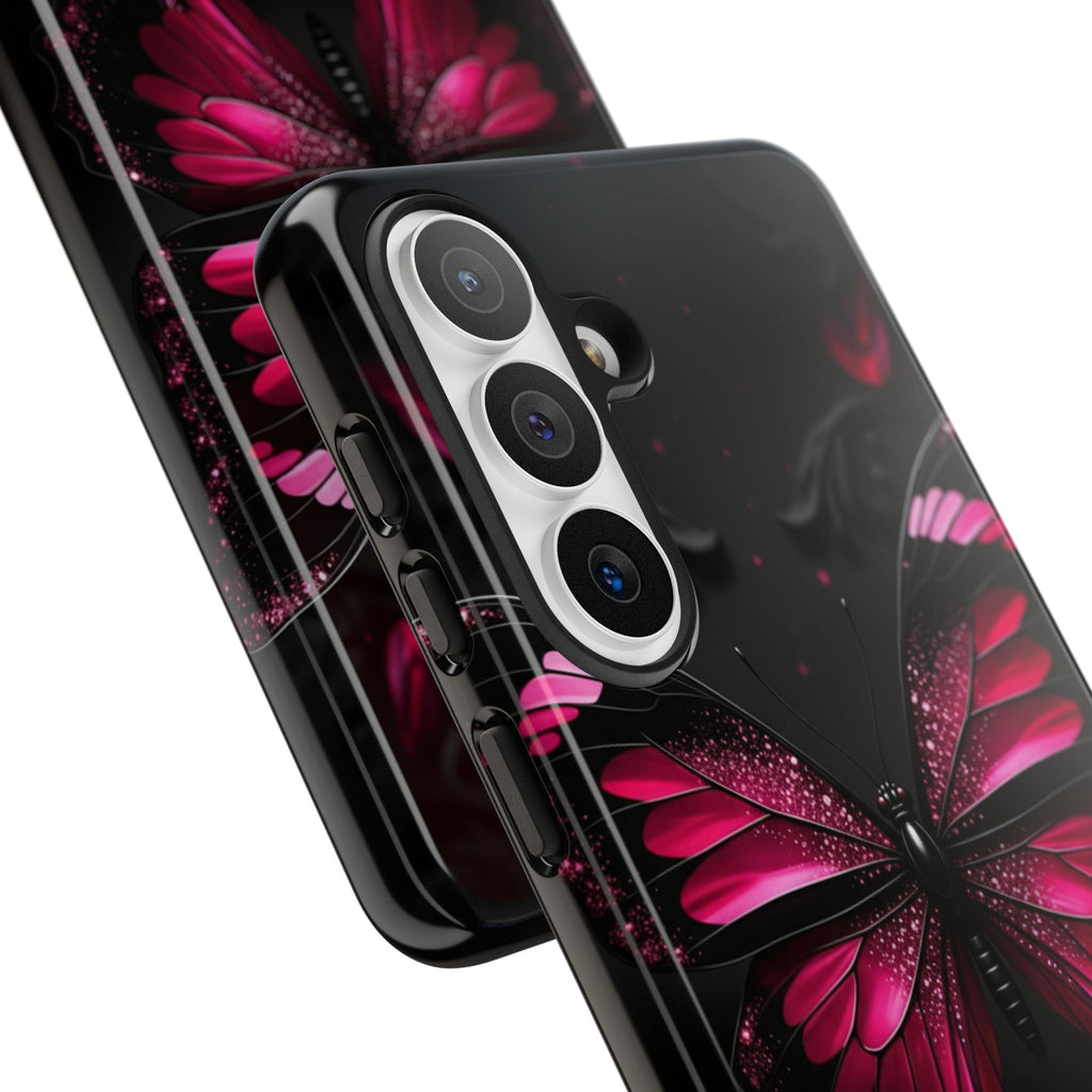 Pink Butterfly Tough Phone Case - Shockproof Protective iPhone Cover