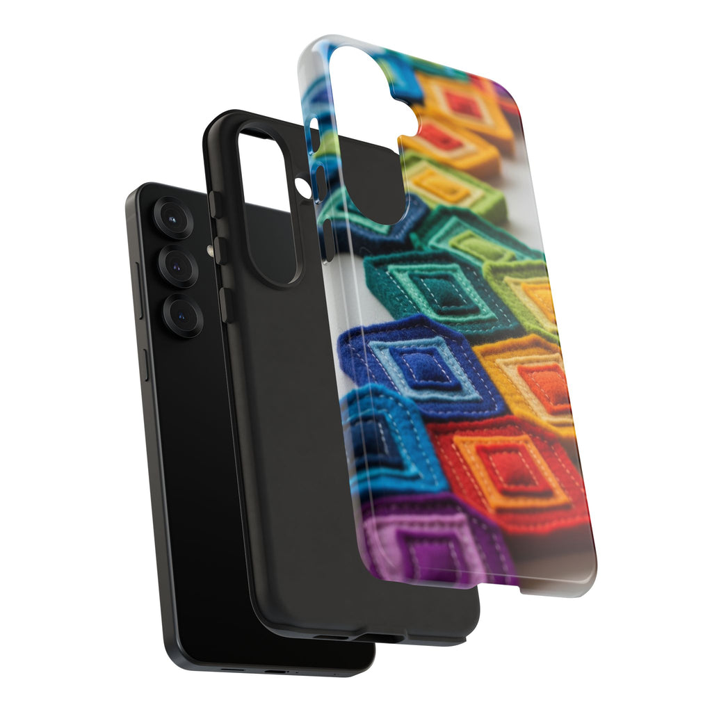 Colorful Geometric Quilt Pattern Phone Case – Bright Rainbow Diamond Tough Case