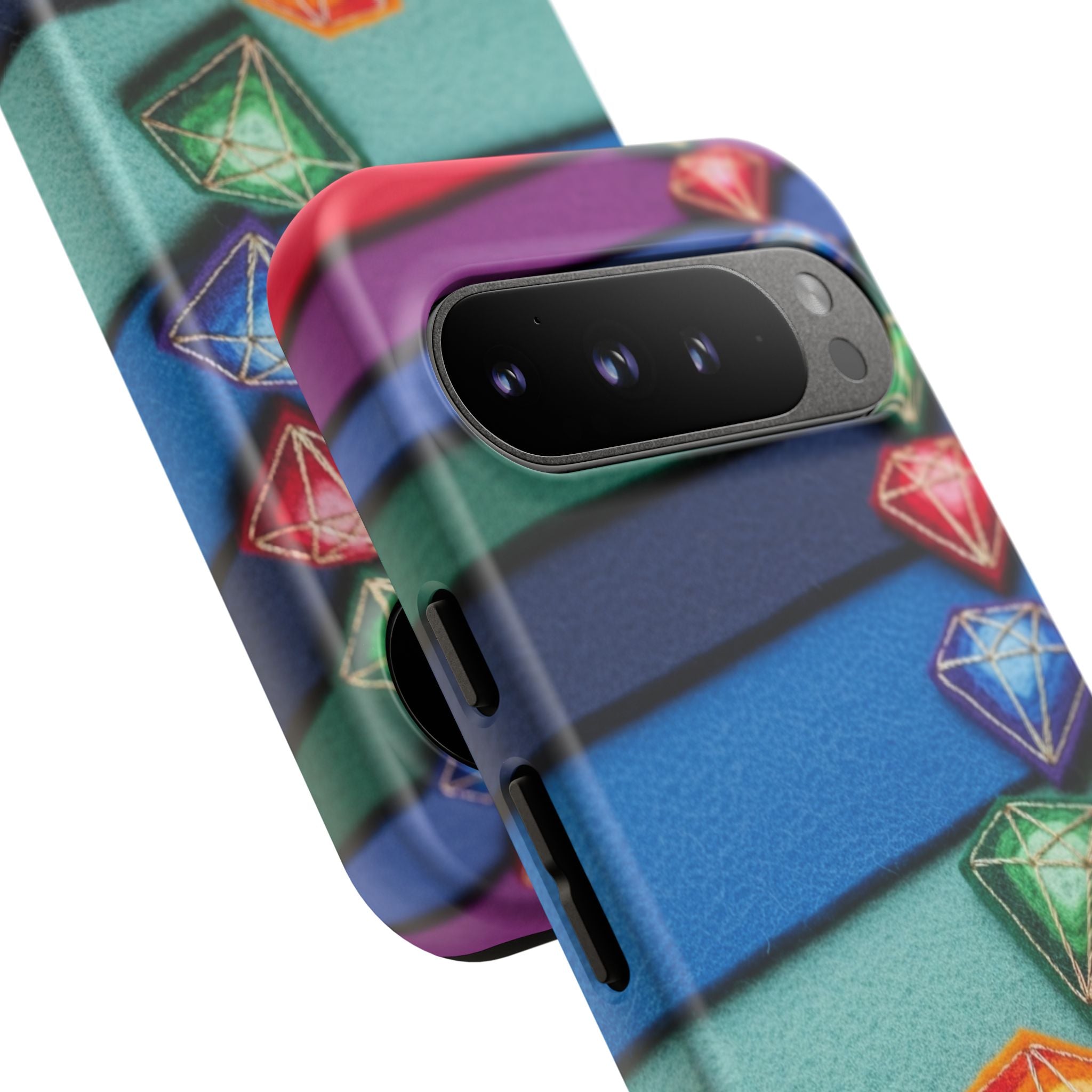 Colorful Gem Stripe Phone Case — Rainbow Diamond Pattern Tough Case