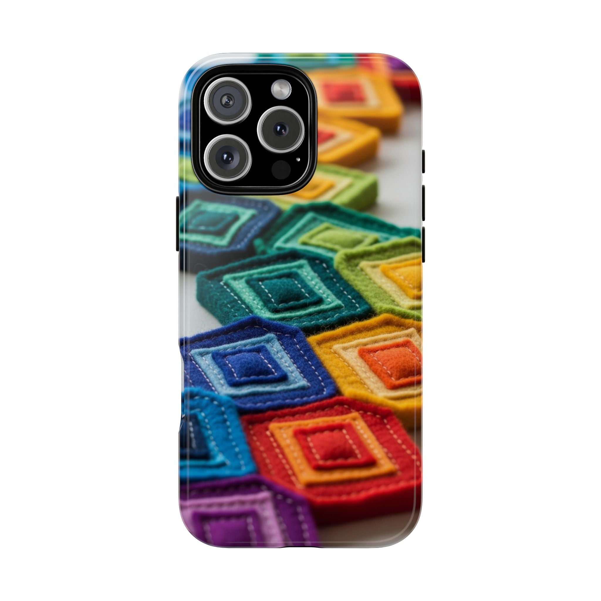 Colorful Geometric Quilt Pattern Phone Case – Bright Rainbow Diamond Tough Case