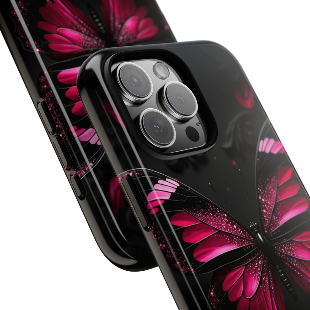 Pink Butterfly Tough Phone Case - Shockproof Protective iPhone Cover
