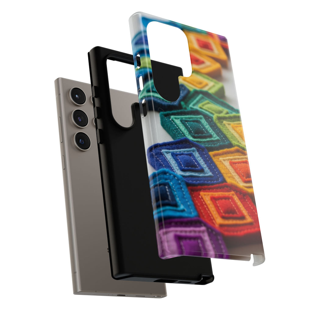 Colorful Geometric Quilt Pattern Phone Case – Bright Rainbow Diamond Tough Case