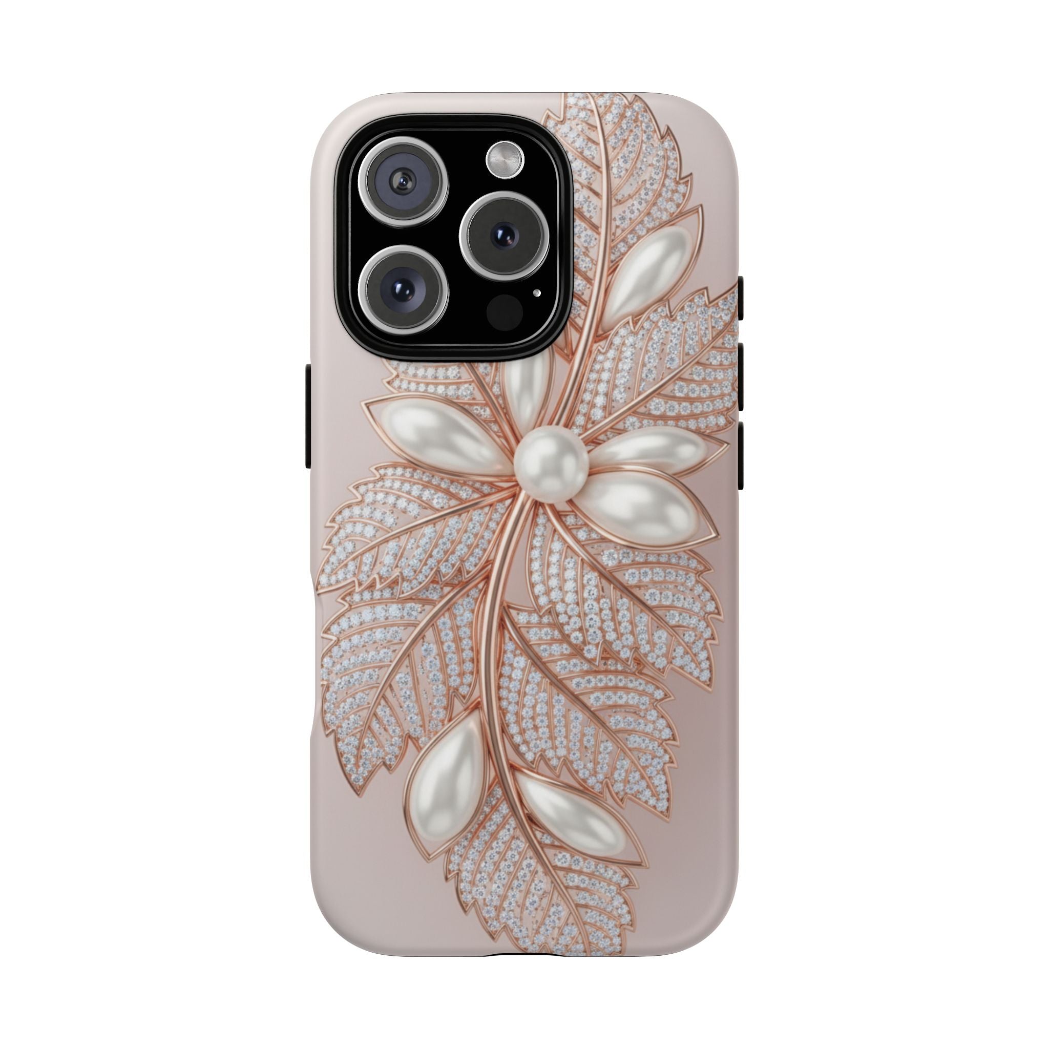 Pearl Floral Phone Case – Rose Gold Leaf iPhone Cover