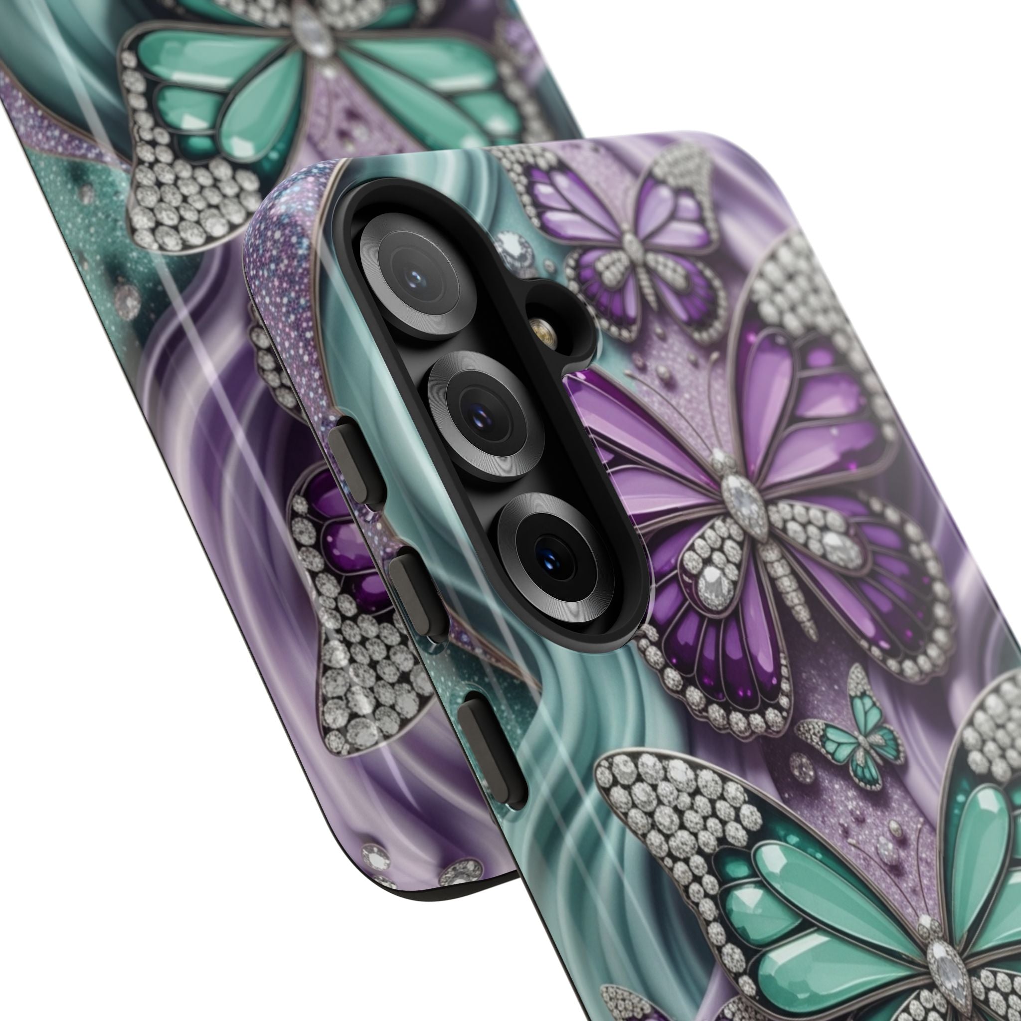 Butterfly Gem Tough Phone Case – Teal & Purple Sparkle Protective Cover