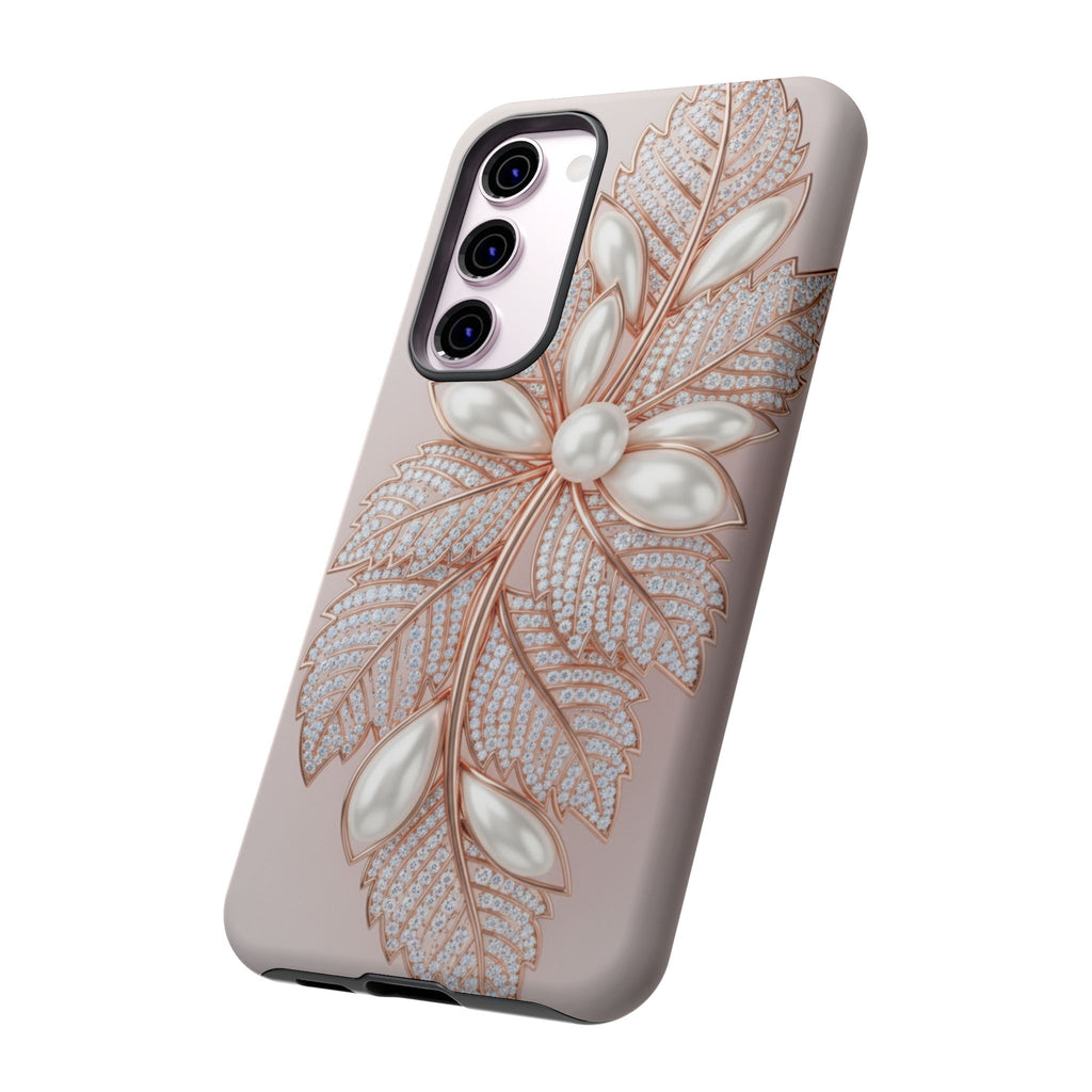 Pearl Floral Phone Case for Samsung galaxy phone — Elegant Rose Gold Leaf Design for Women