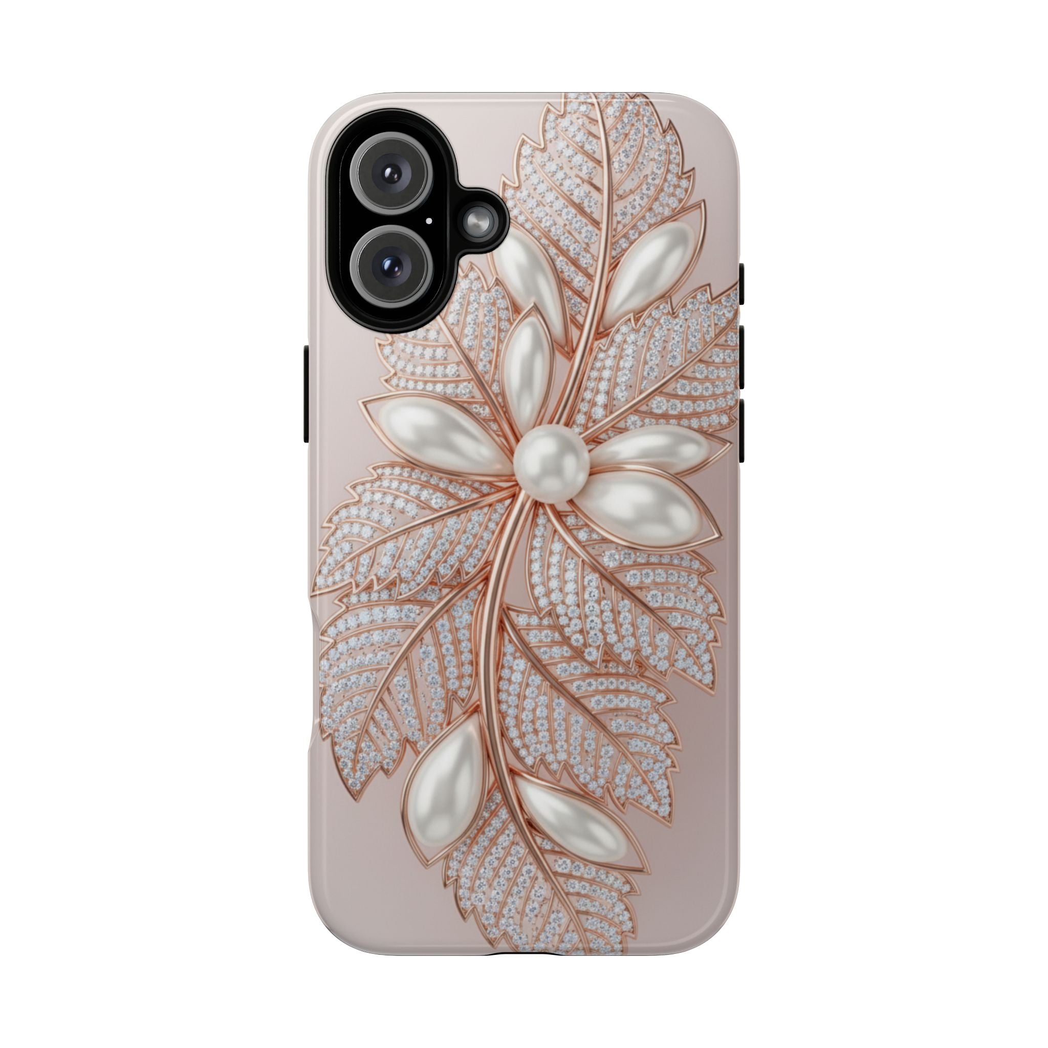 Pearl Floral Phone Case – Rose Gold Leaf iPhone Cover