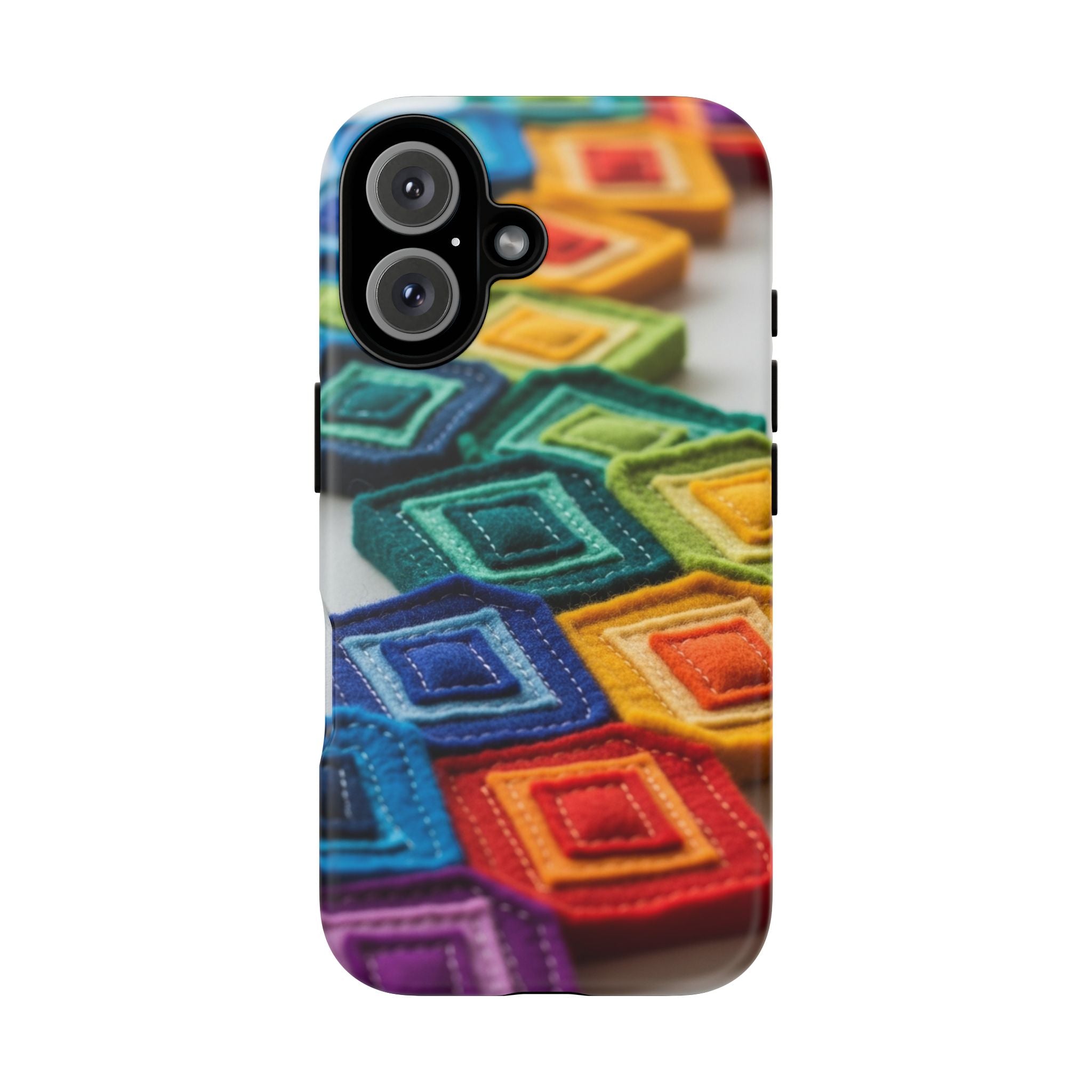 Colorful Geometric Quilt Pattern Phone Case – Bright Rainbow Diamond Tough Case