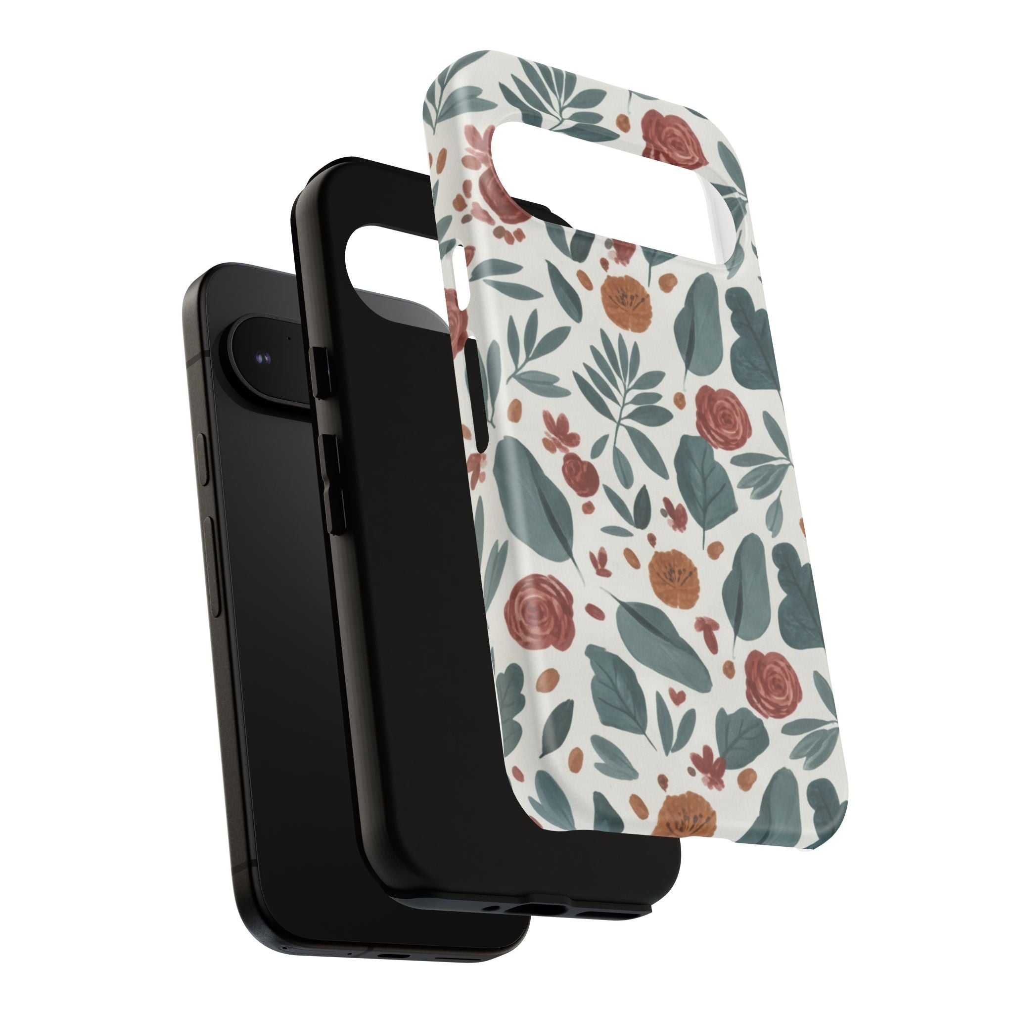 Floral Leaf Pattern Tough Phone Case — Protective Botanical iPhone Cover