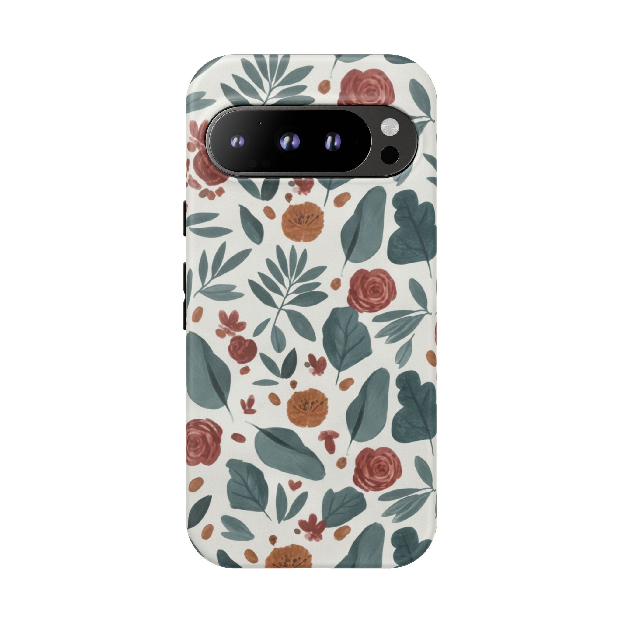 Floral Leaf Pattern Tough Phone Case — Protective Botanical iPhone Cover