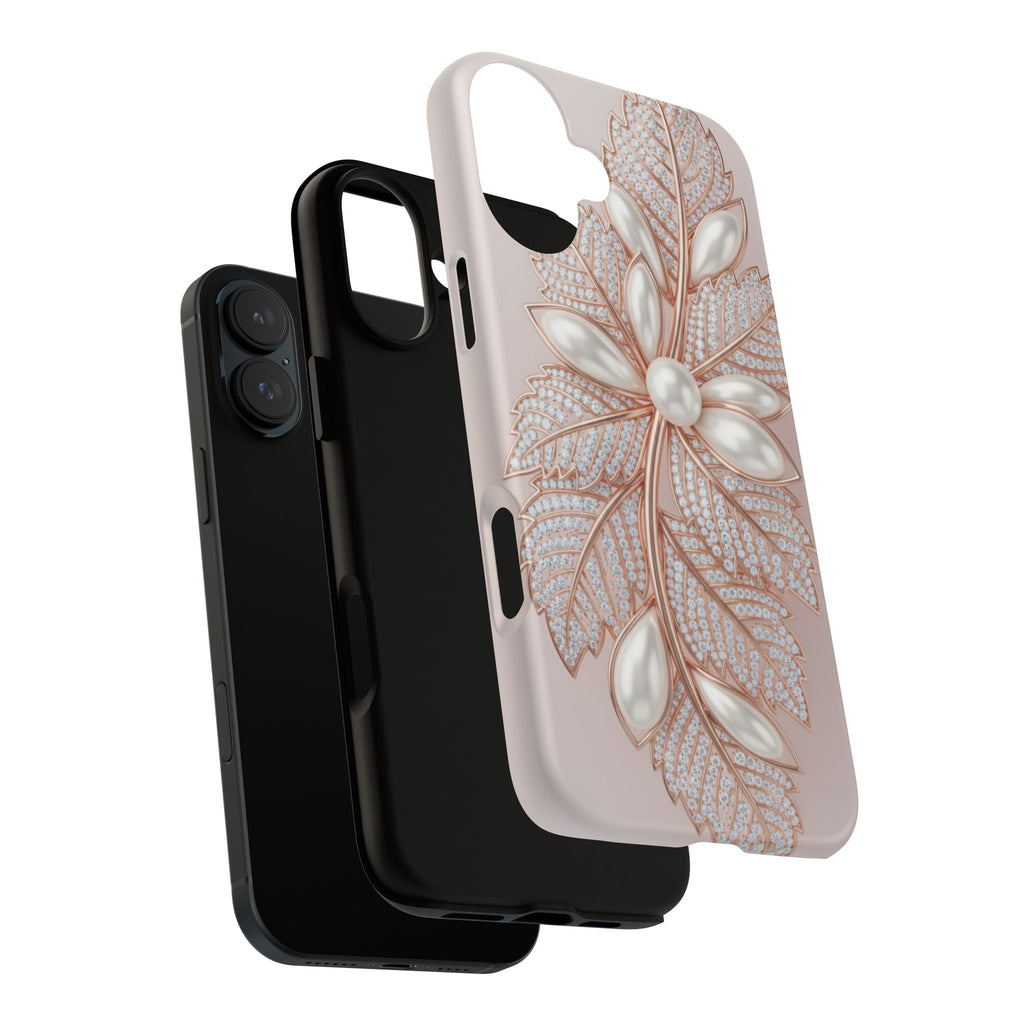 Pearl Floral Phone Case – Rose Gold Leaf iPhone Cover