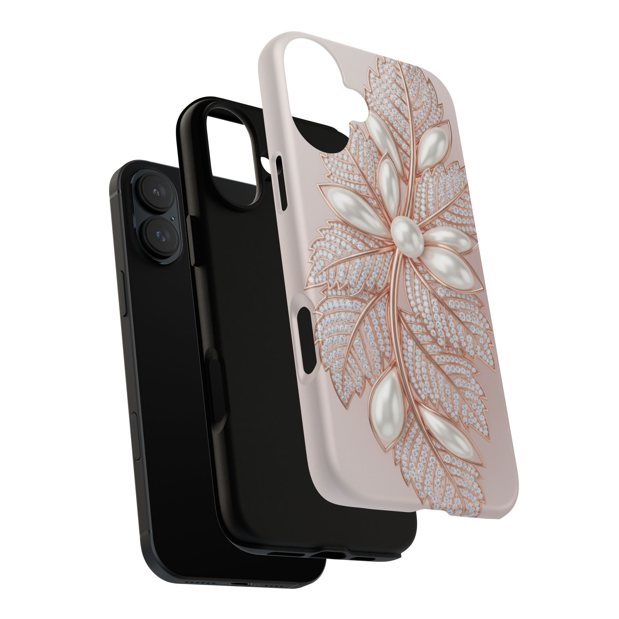 Pearl Floral Phone Case – Rose Gold Leaf iPhone Cover