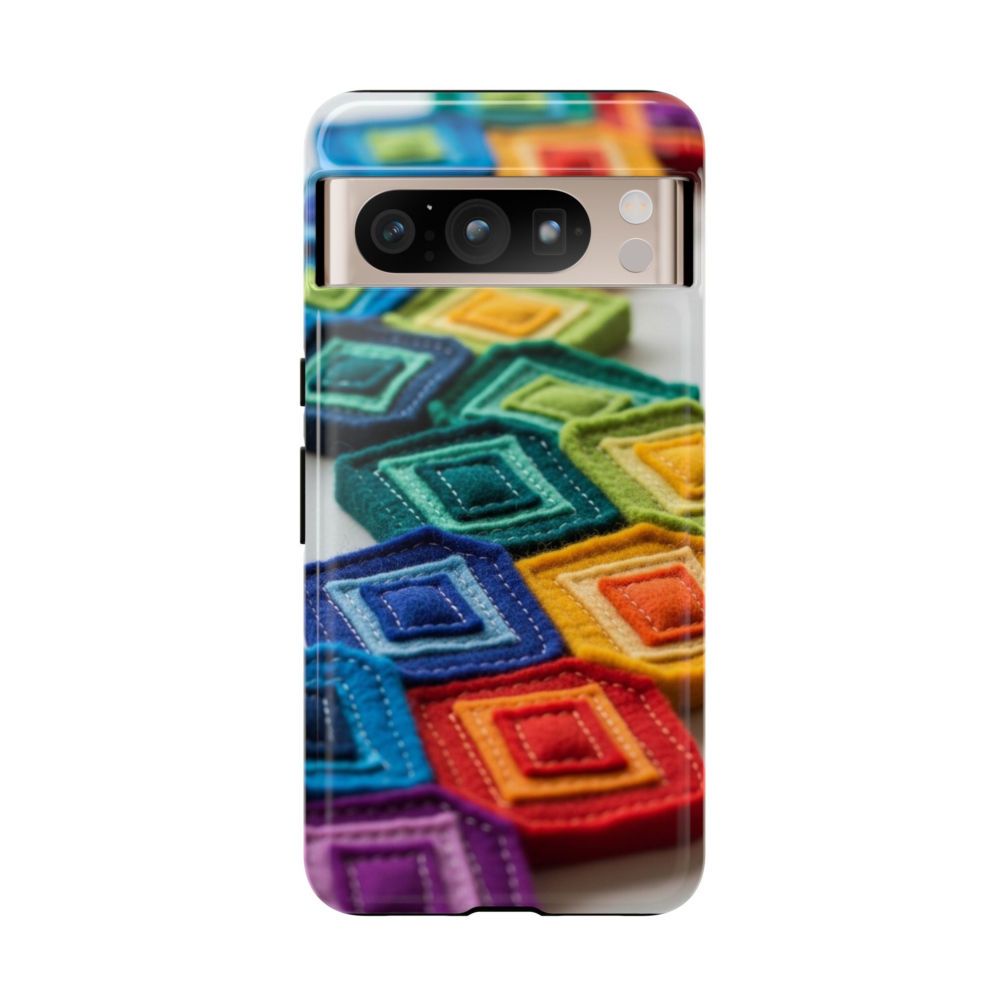 Colorful Geometric Quilt Pattern Phone Case – Bright Rainbow Diamond Tough Case