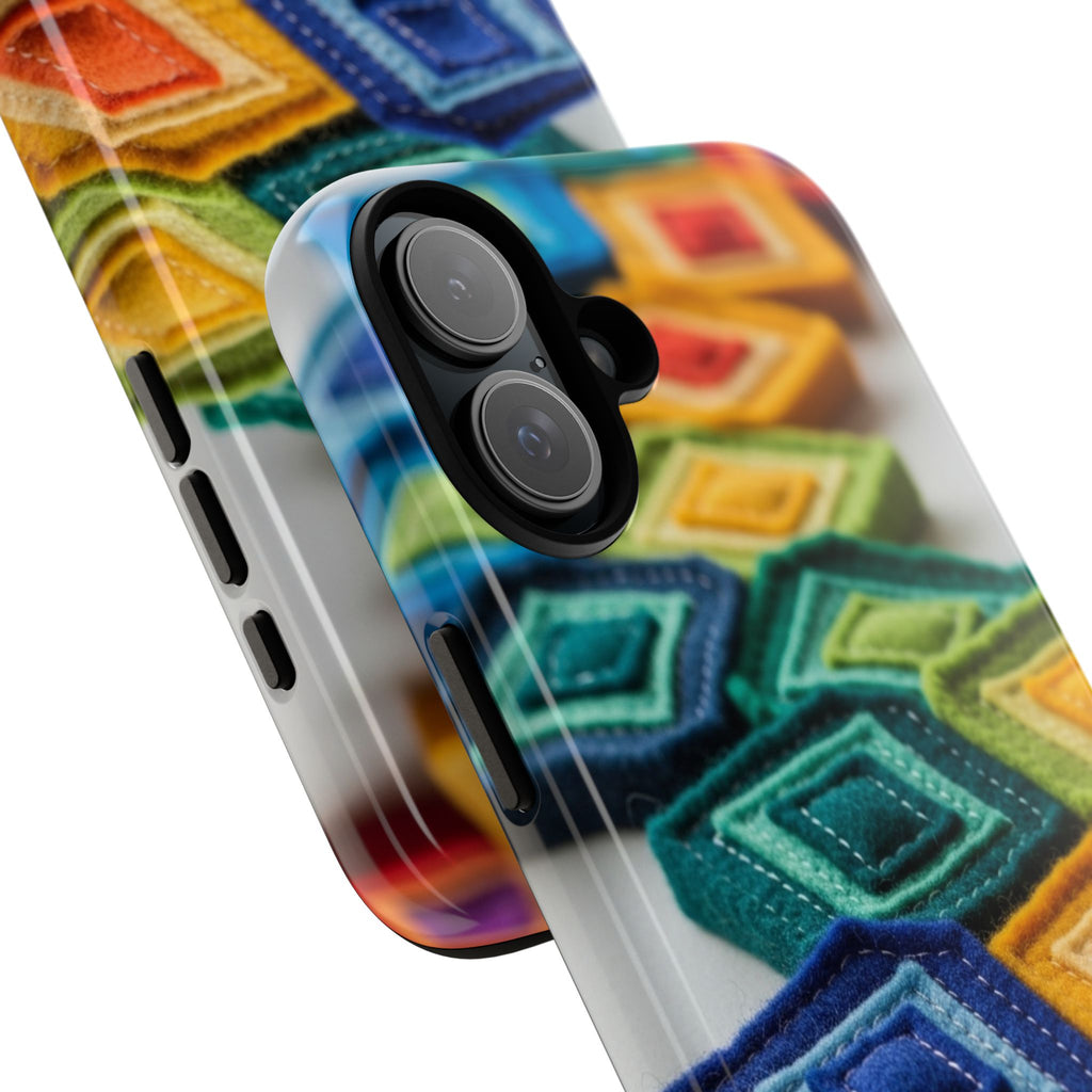 Colorful Geometric Quilt Pattern Phone Case – Bright Rainbow Diamond Tough Case