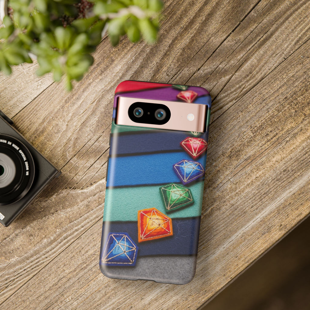 Colorful Gem Stripe Phone Case — Rainbow Diamond Pattern Tough Case