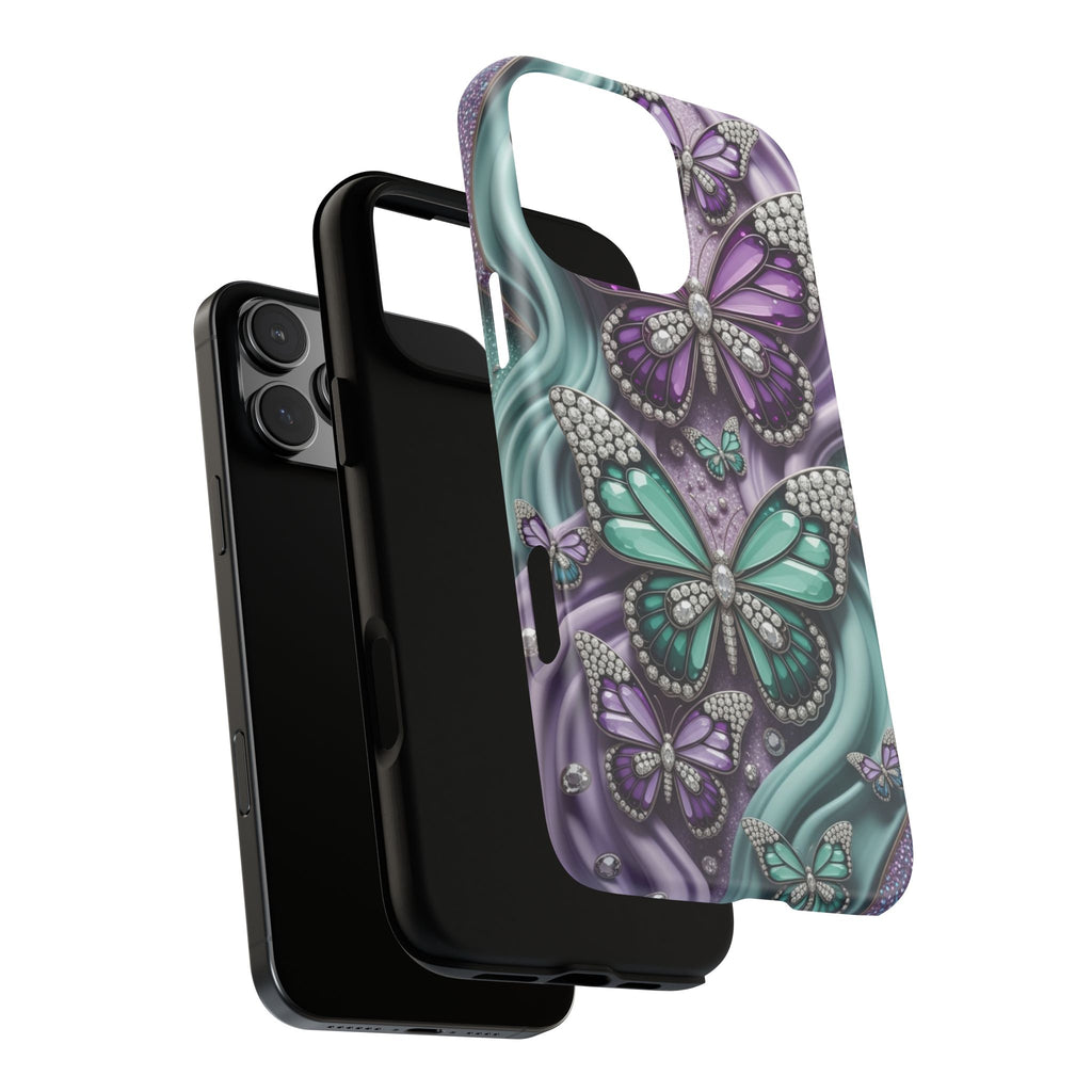 Butterfly Gem Tough Phone Case – Teal & Purple Sparkle Protective Cover
