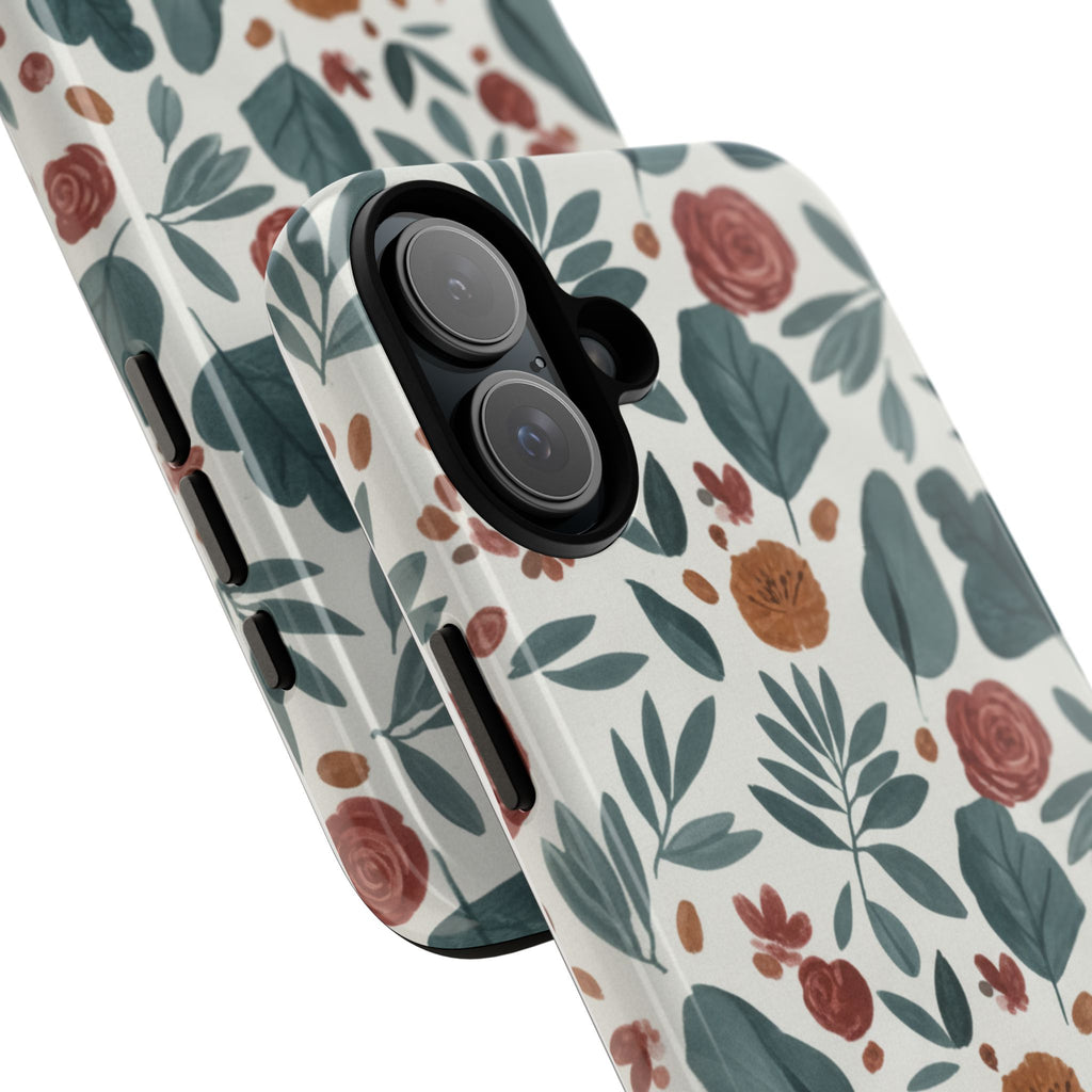 Floral Leaf Pattern Tough Phone Case — Protective Botanical iPhone Cover