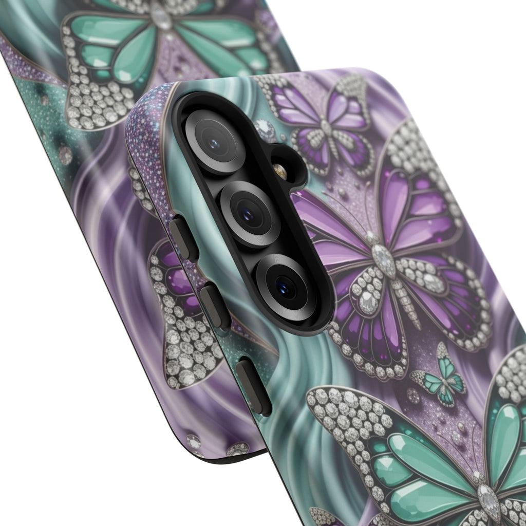 Butterfly Gem Tough Phone Case – Teal & Purple Sparkle Protective Cover