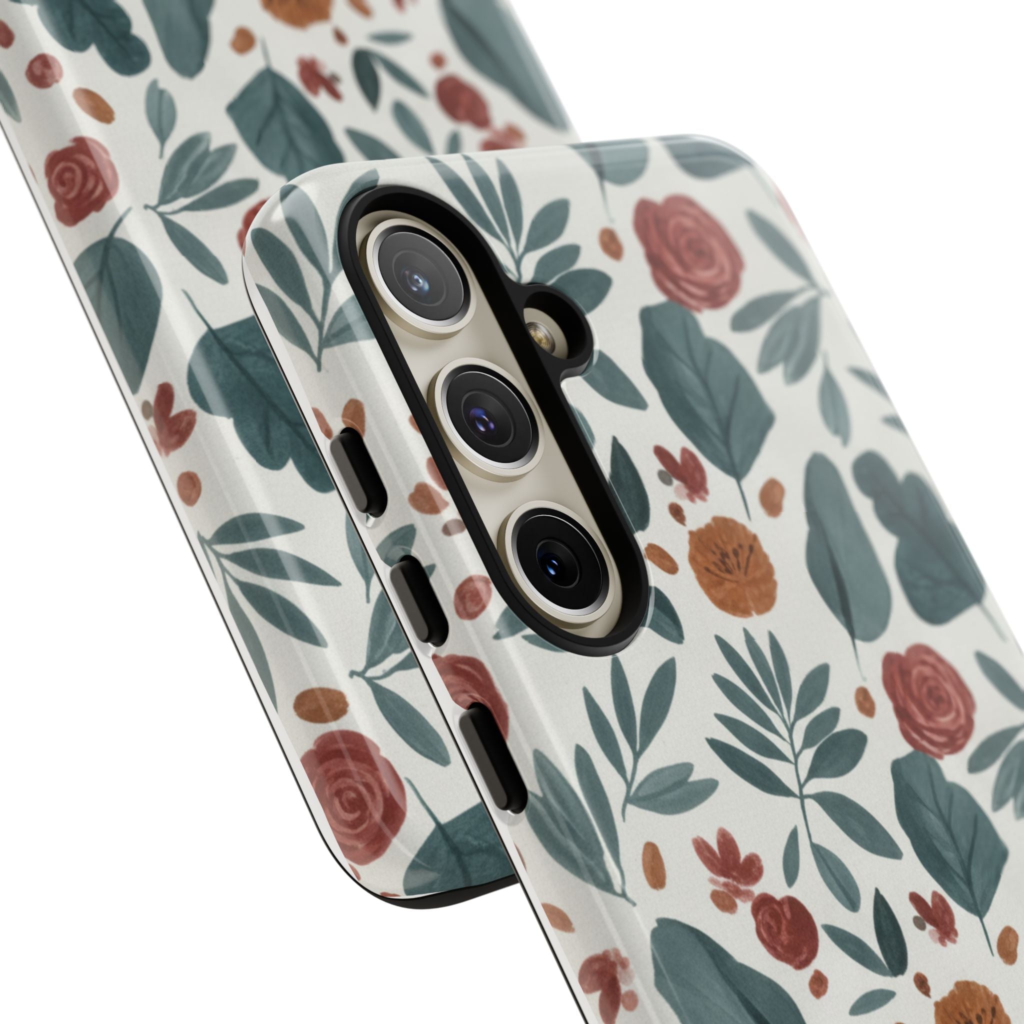 Floral Leaf Pattern Tough Phone Case — Protective Botanical iPhone Cover