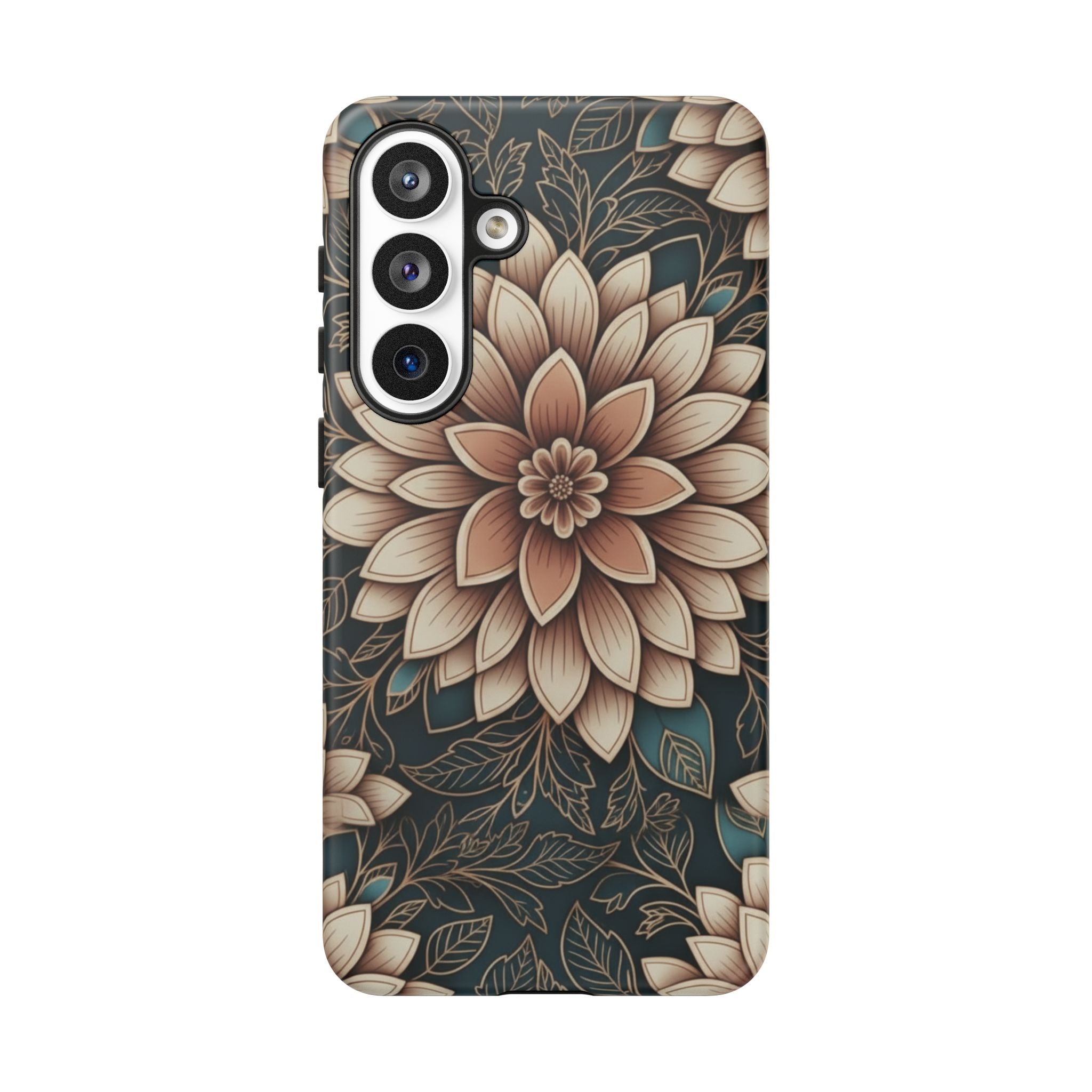Floral Mandala Tough Phone Case - Boho Dahlia Protective Cover