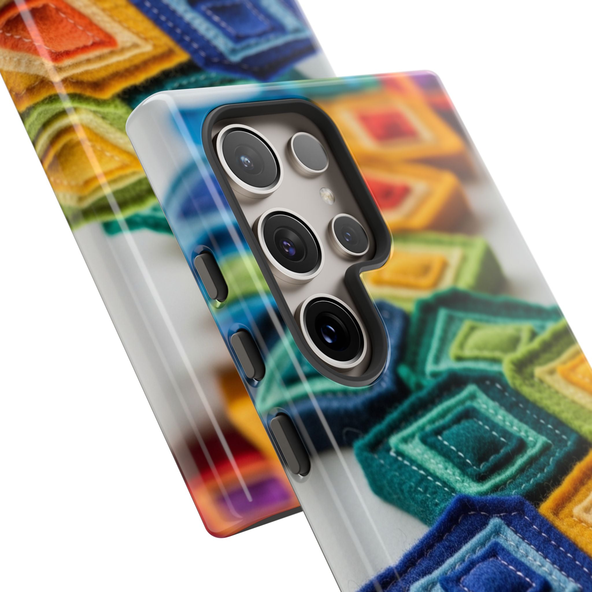 Colorful Geometric Quilt Pattern Phone Case – Bright Rainbow Diamond Tough Case