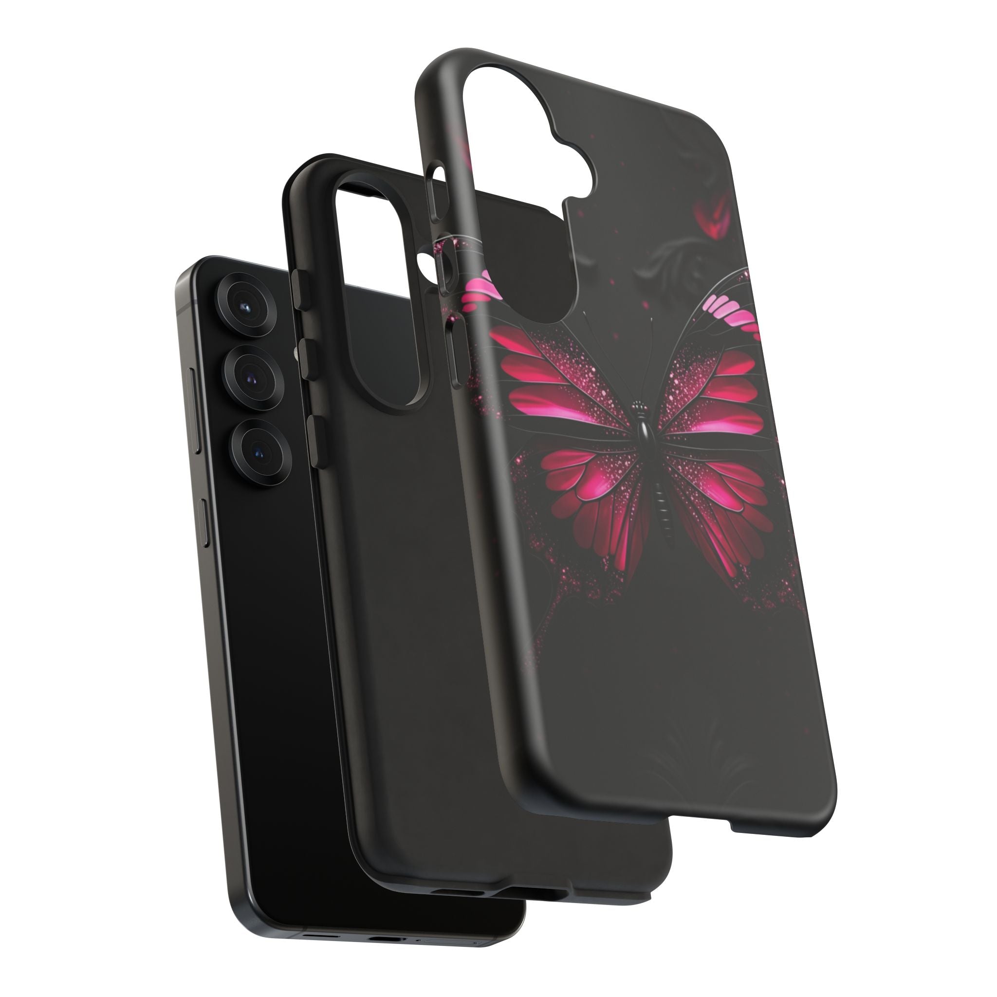 Pink Butterfly Tough Phone Case - Shockproof Protective iPhone Cover