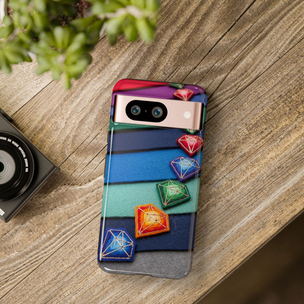Colorful Gem Stripe Phone Case — Rainbow Diamond Pattern Tough Case