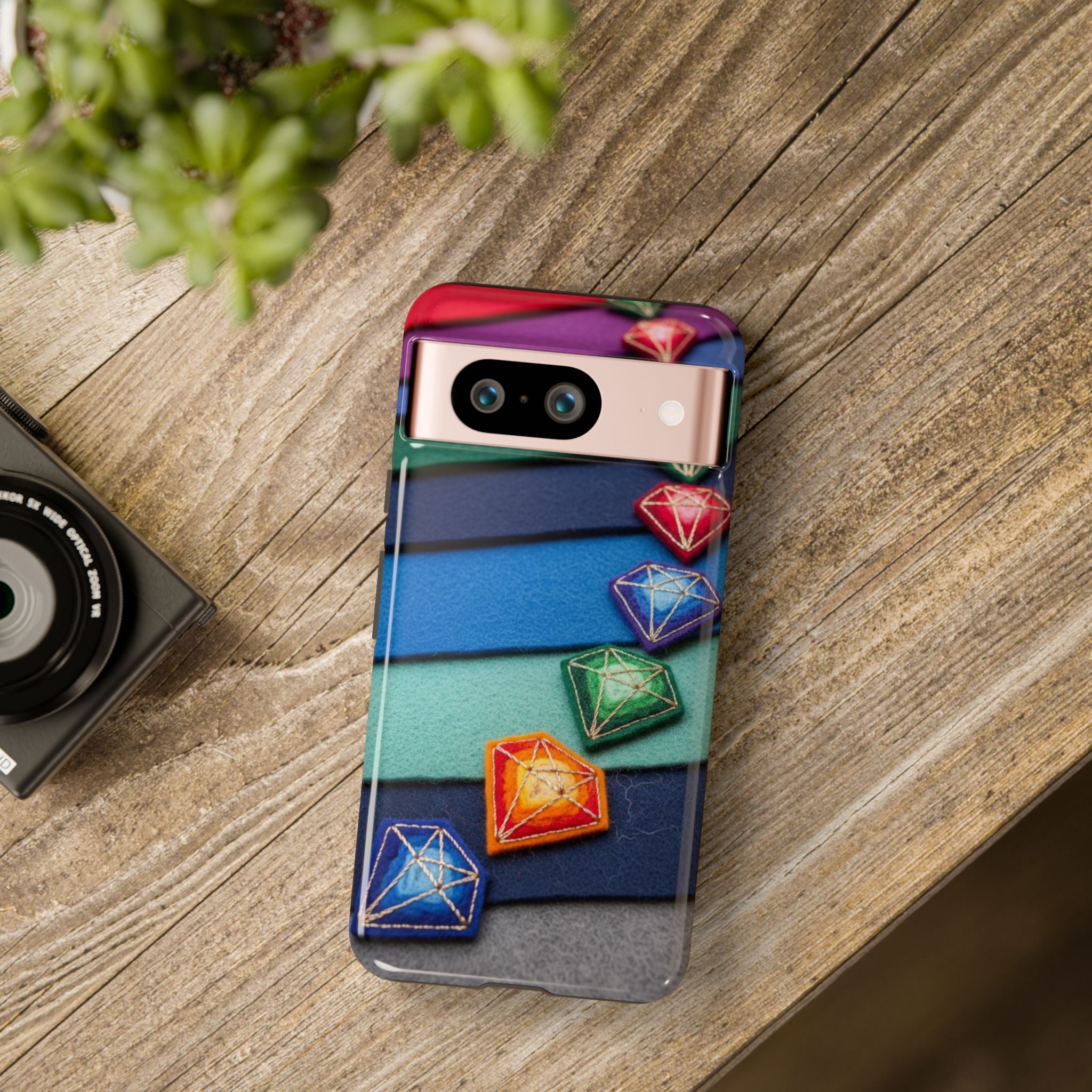 Colorful Gem Stripe Phone Case — Rainbow Diamond Pattern Tough Case