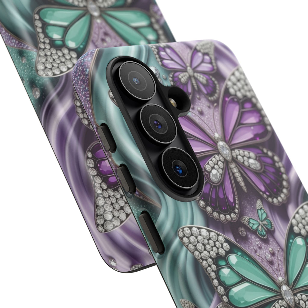 Butterfly Gem Tough Phone Case – Teal & Purple Sparkle Protective Cover