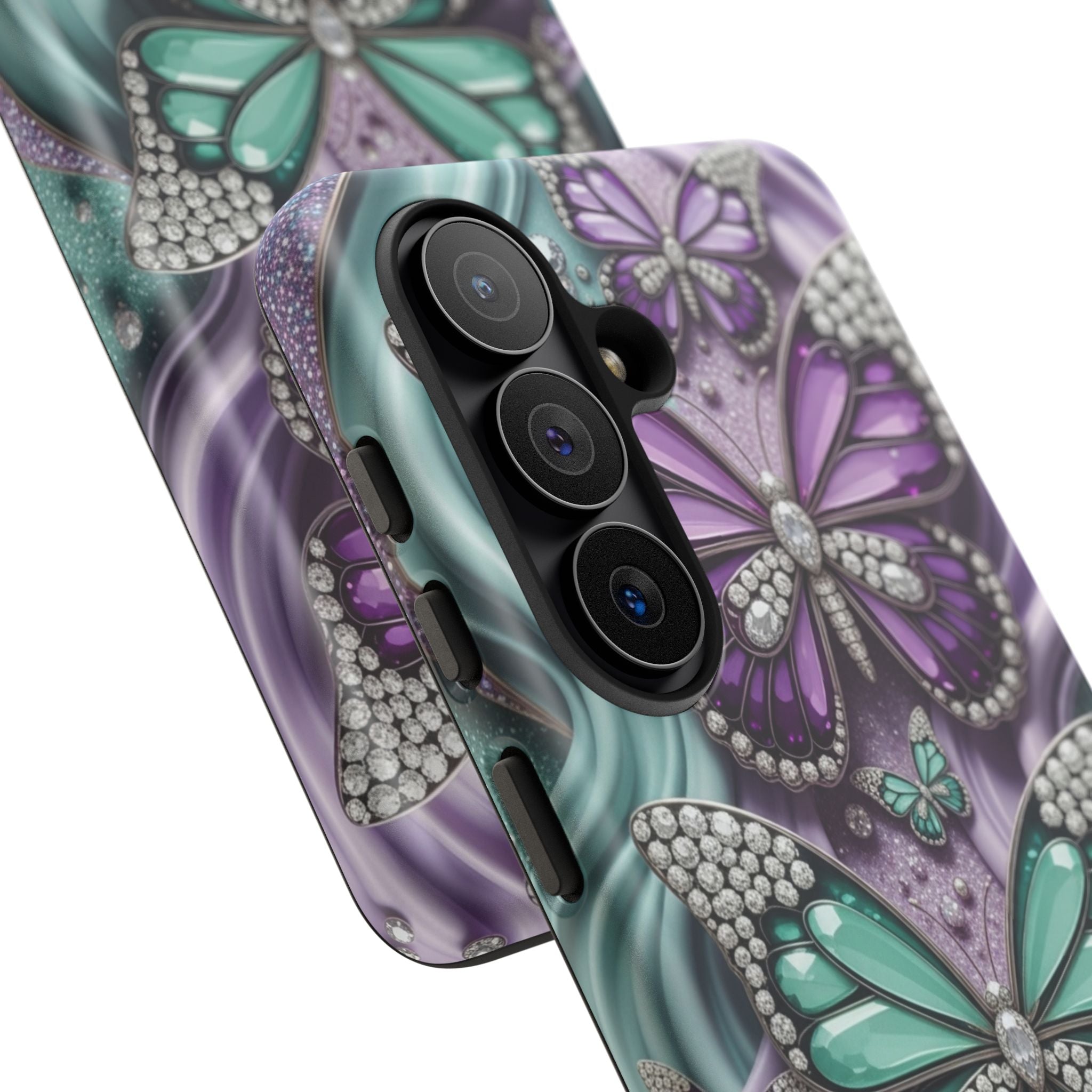 Butterfly Gem Tough Phone Case – Teal & Purple Sparkle Protective Cover