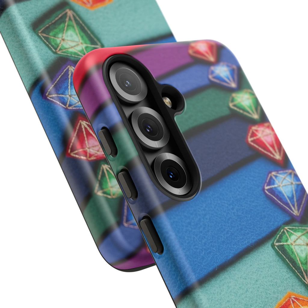 Colorful Gem Stripe Phone Case — Rainbow Diamond Pattern Tough Case