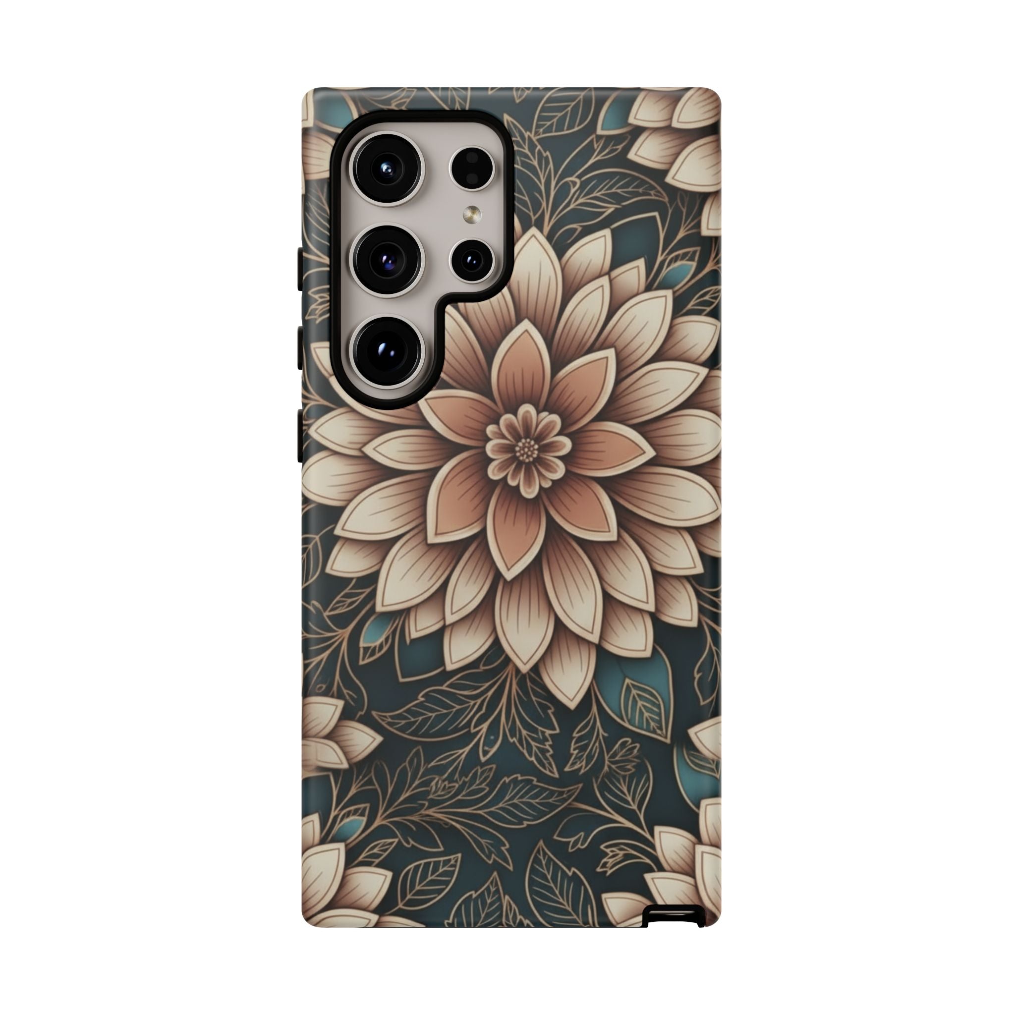 Floral Mandala Tough Phone Case - Boho Dahlia Protective Cover