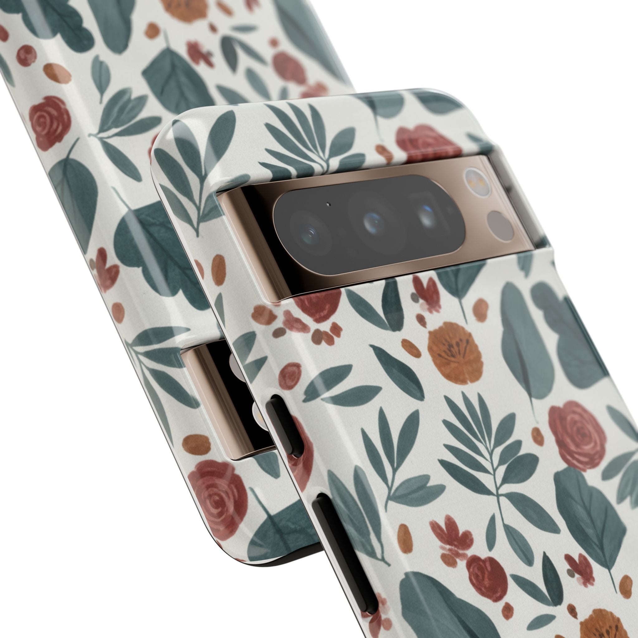 Floral Leaf Pattern Tough Phone Case — Protective Botanical iPhone Cover
