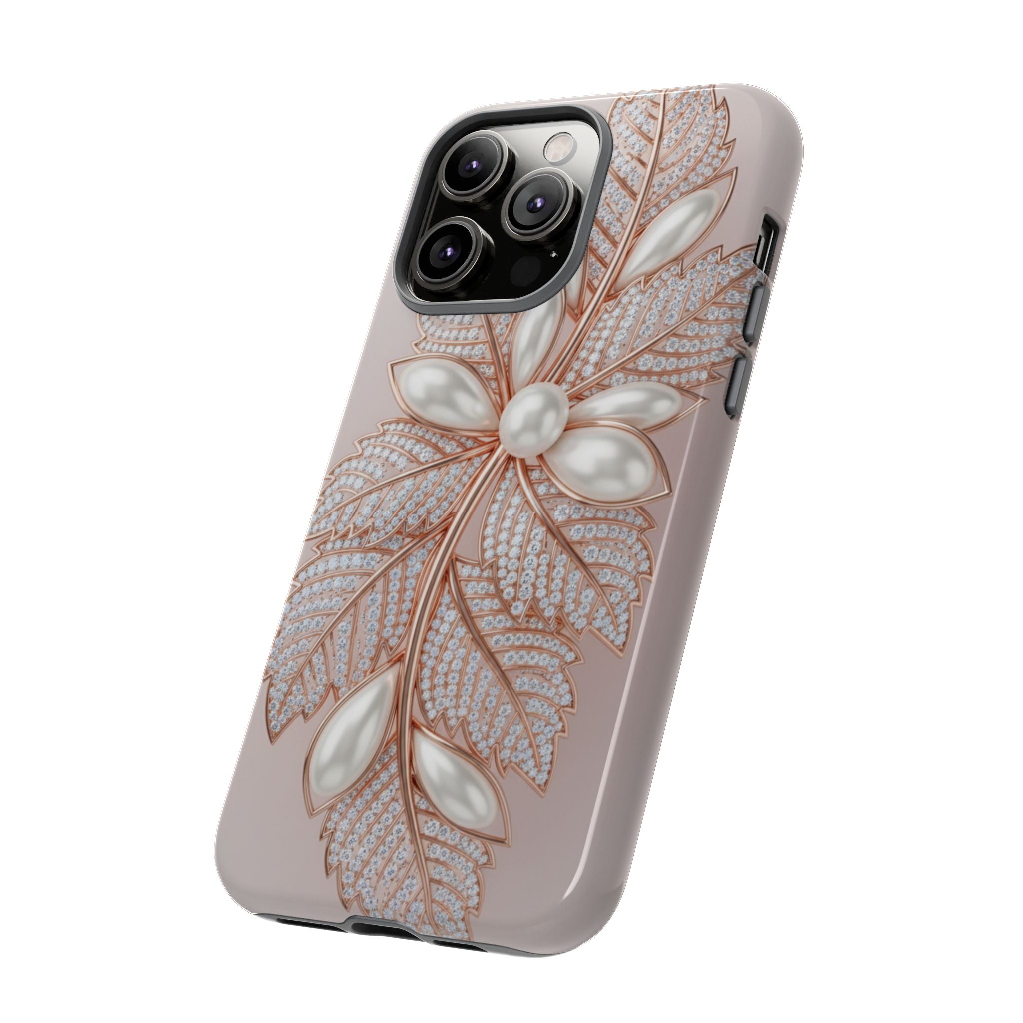 Pearl Floral Phone Case – Rose Gold Leaf iPhone Cover