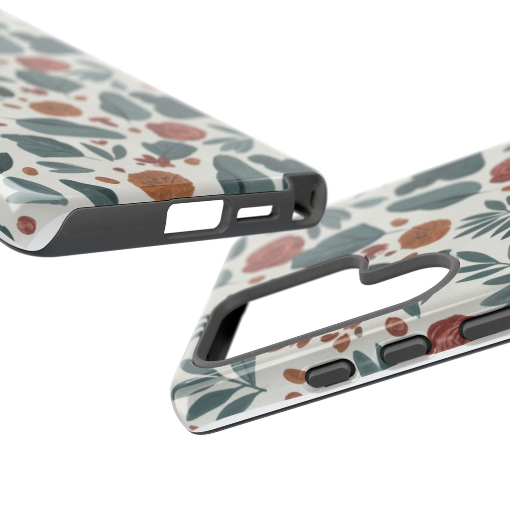 Floral Leaf Pattern Tough Phone Case — Protective Botanical iPhone Cover