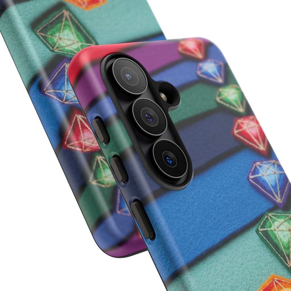 Colorful Gem Stripe Phone Case — Rainbow Diamond Pattern Tough Case