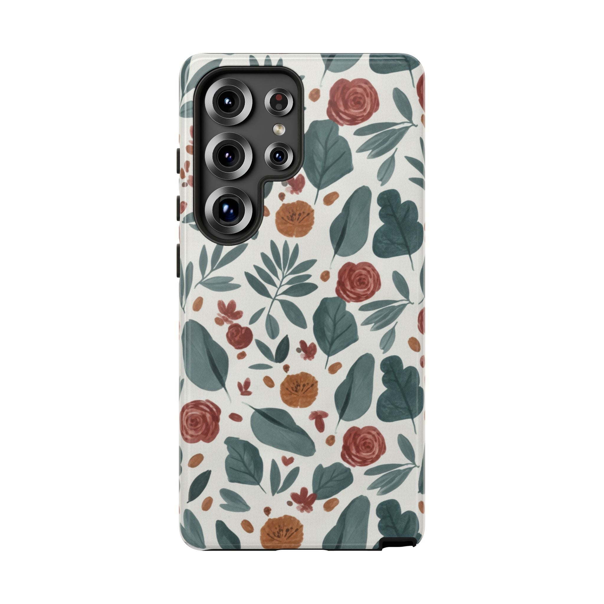 Floral Leaf Pattern Tough Phone Case — Protective Botanical iPhone Cover